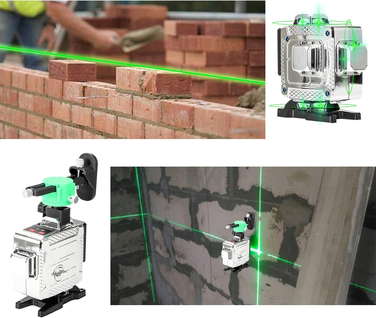 16 Lines Electroplating Level Self Leveling, 4x360° 4D Green Beam Line, Level for Construction with 2x360° Vertical 2x360° Horizontal, Li-ion Battery and Remote Control Included