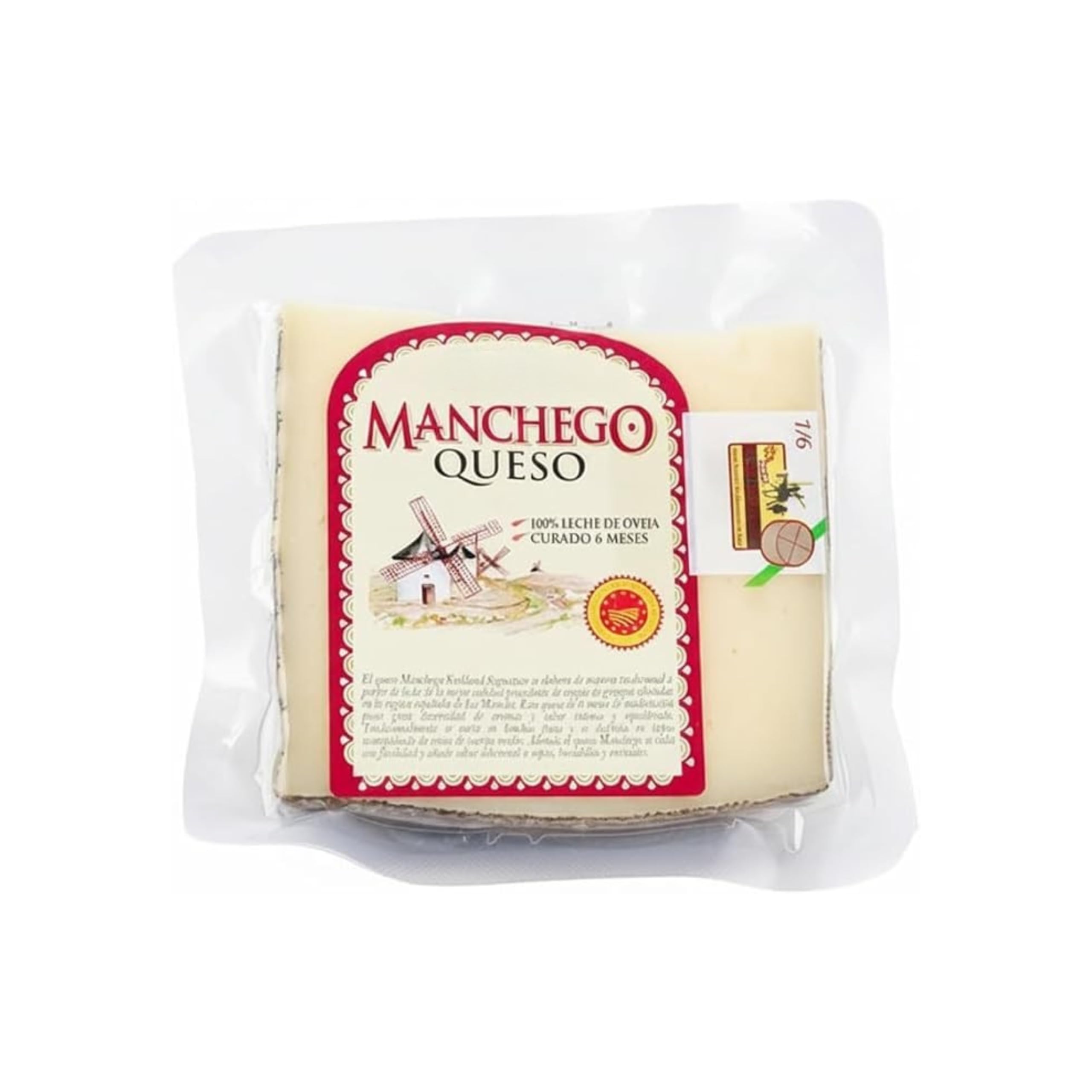 Queso Manchego Curado - 6 Meses con Denominación de Origen Protegida (D.O.P.) - 100% Leche de Oveja Manchega - Pieza de 500g Envasada al Vacío - NEXU