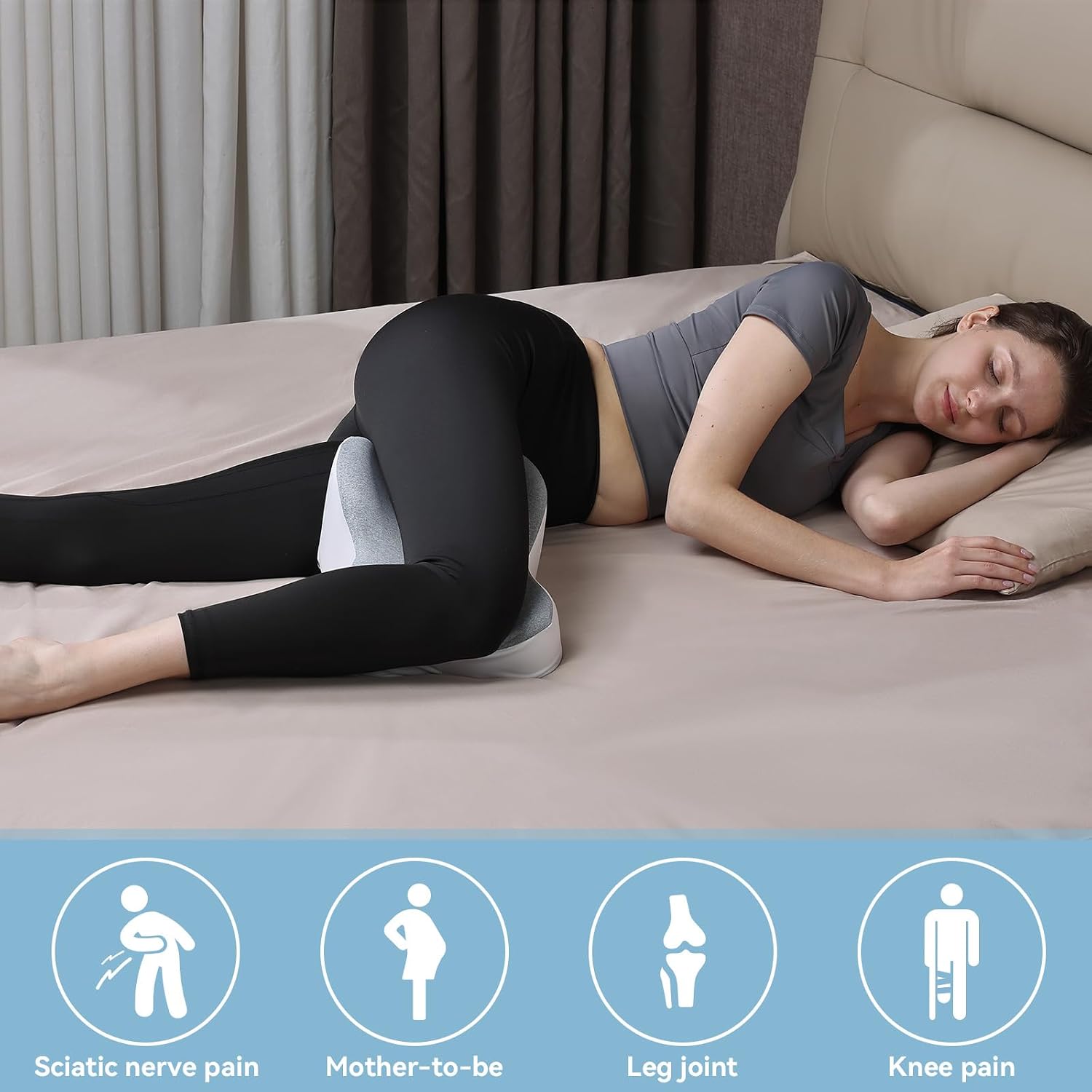 Knee Pillow for Side Sleeping - Support Between Legs for Side Sleepers. | Cooling Longer Memory Foam Leg Pillow for Side Sleeping, Relief for Hip, Sciatica, Back, Knees Spine & Joints Pain.