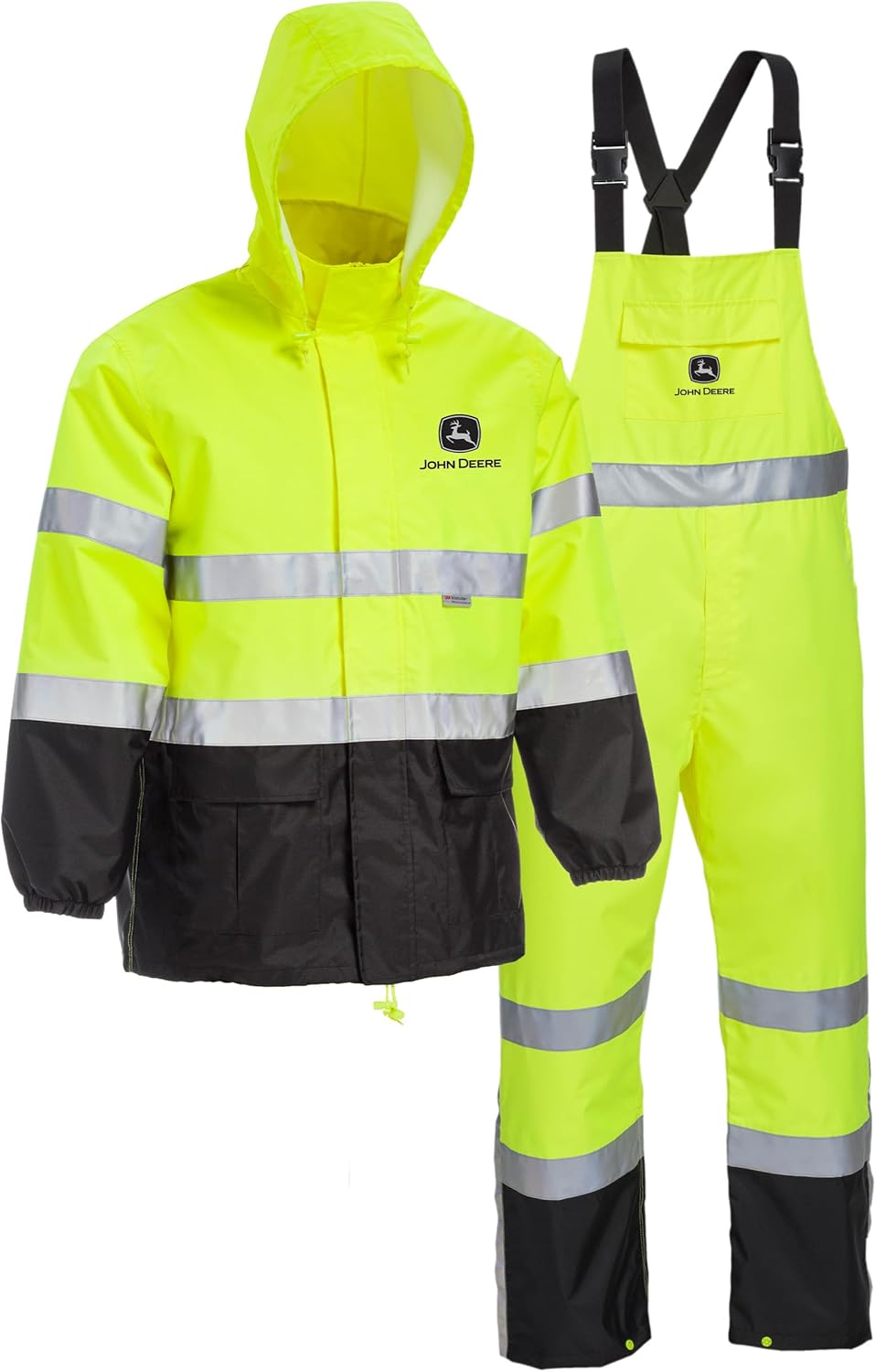 John Deere Hi-Visibility Rain Suit, ANSI Class 3, Poly Oxford with PU Backing, Hi-Vis Yellow/Black John Deere Hi-Visibility Rain Suit, ANSI Class 3, Poly Oxford with PU Backing, Hi-Vis Yellow/Black
