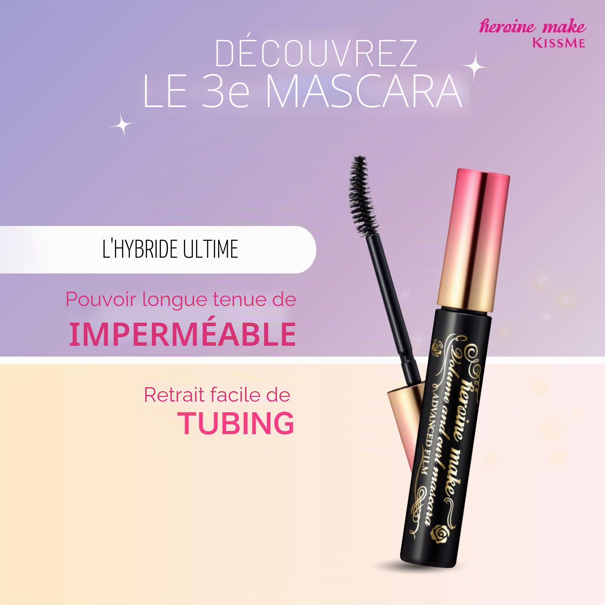HEROINE MAKE Kissme Mascara Volume & Curl Advanced Film, Tubing, Imperméable et Longue Durée, Volumisant et Bouclé, Brosse Courbe, 6 Sérums Naturels, Fabriqué au Japon 1 EA
