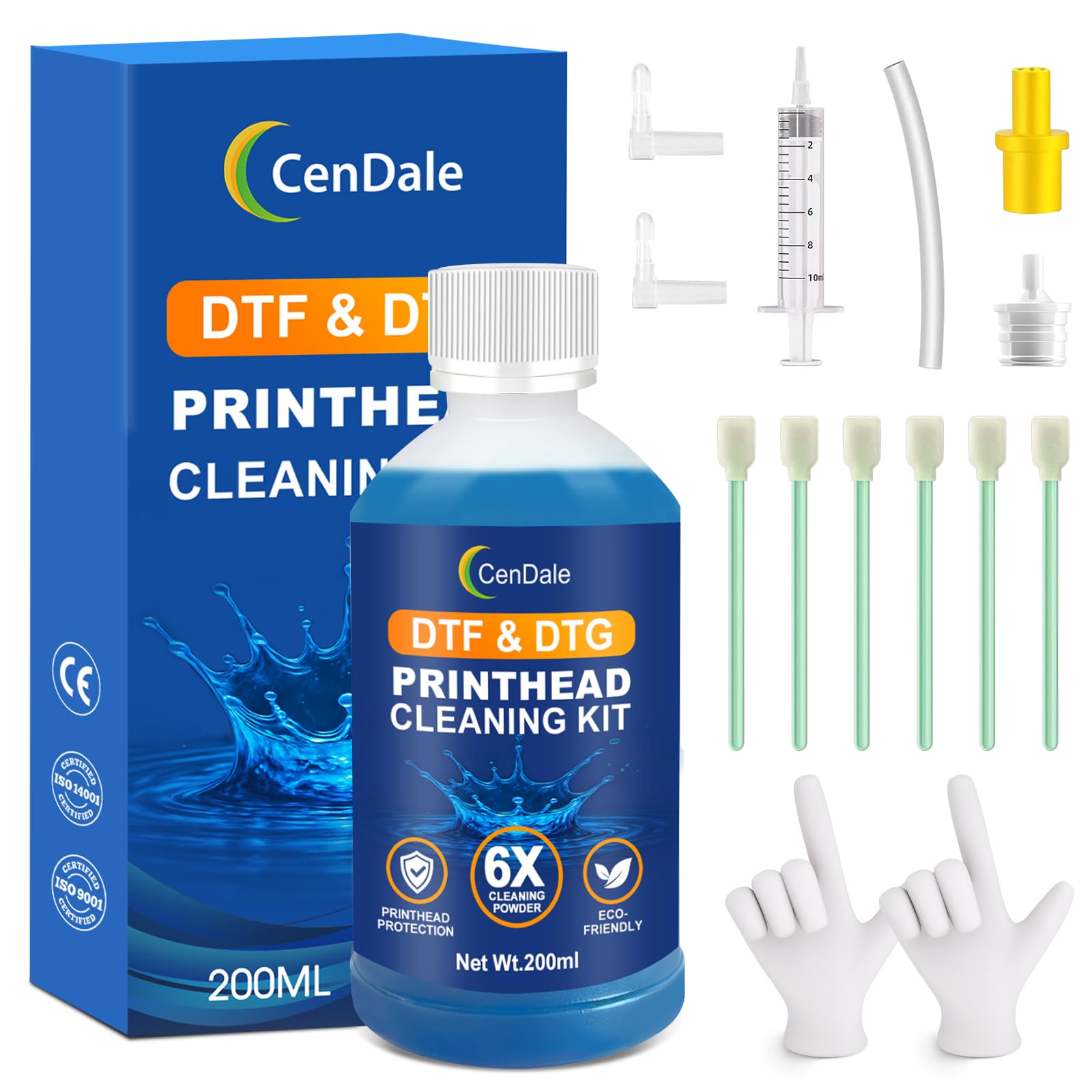 CenDale 6X Powerful DTF Cleaning Kit - 200ML DTF Printhead Cleaning Solution, Nozzle Printer Cleaner for All DTG Printheads Includes Epson ET8550