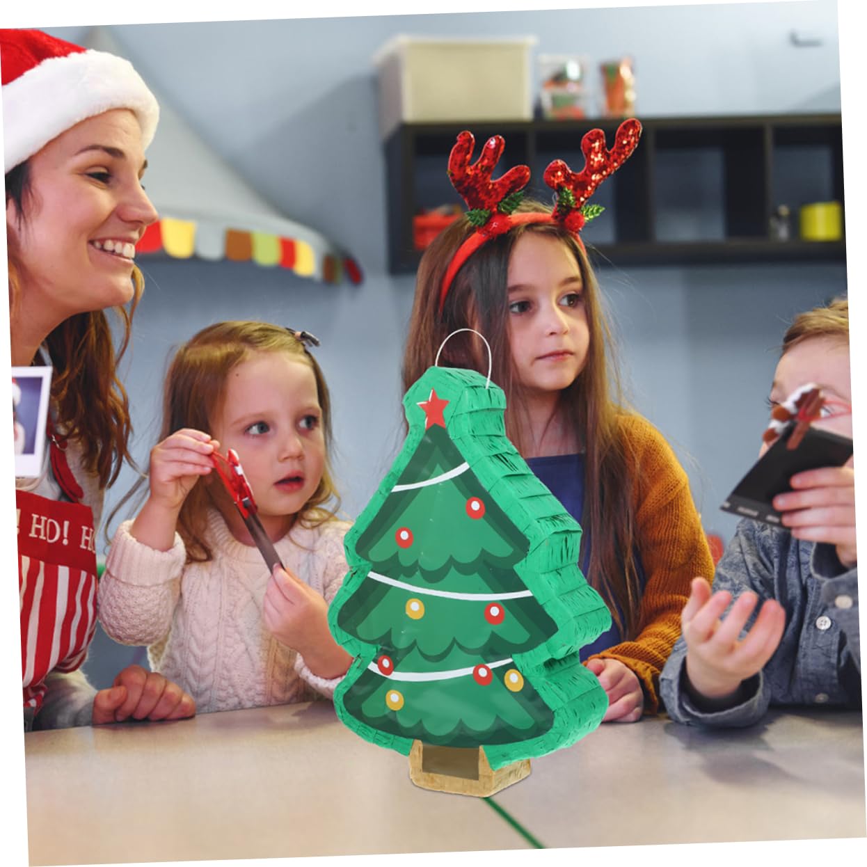 Abaodam 1 Set Christmas Tree Pinata Paper with Eye Mask for Holiday Parties Filled with Candy and Surprises Fun Hanging Decor for Xmas Celebrations