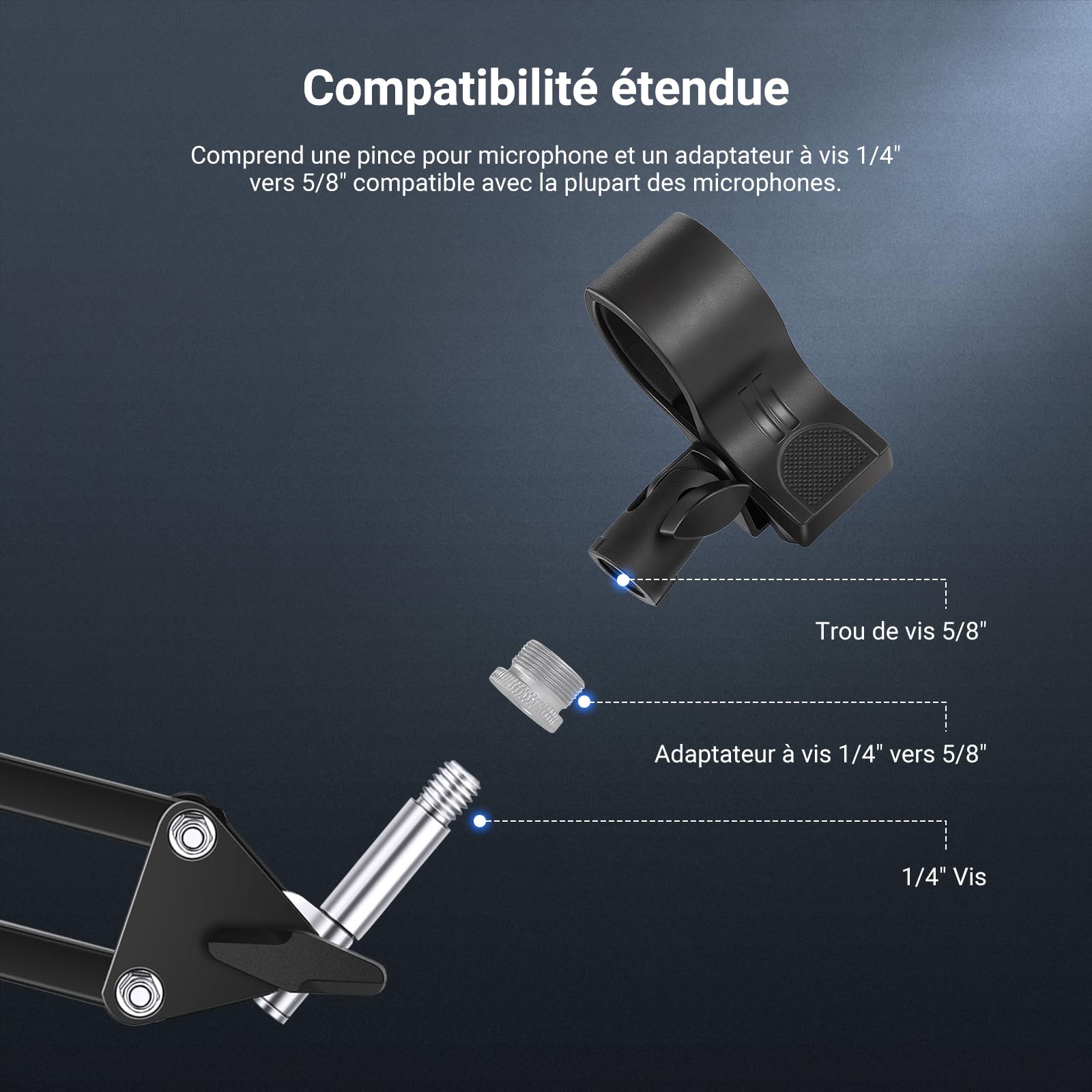NEEWER Support microphone de table avec bras flexible, support micro de bureau réglable avec clip et adaptateur 1/4" à 5/8" compatible avec Shure Razer Seiren Mini Audio Technica AT2020, MS042