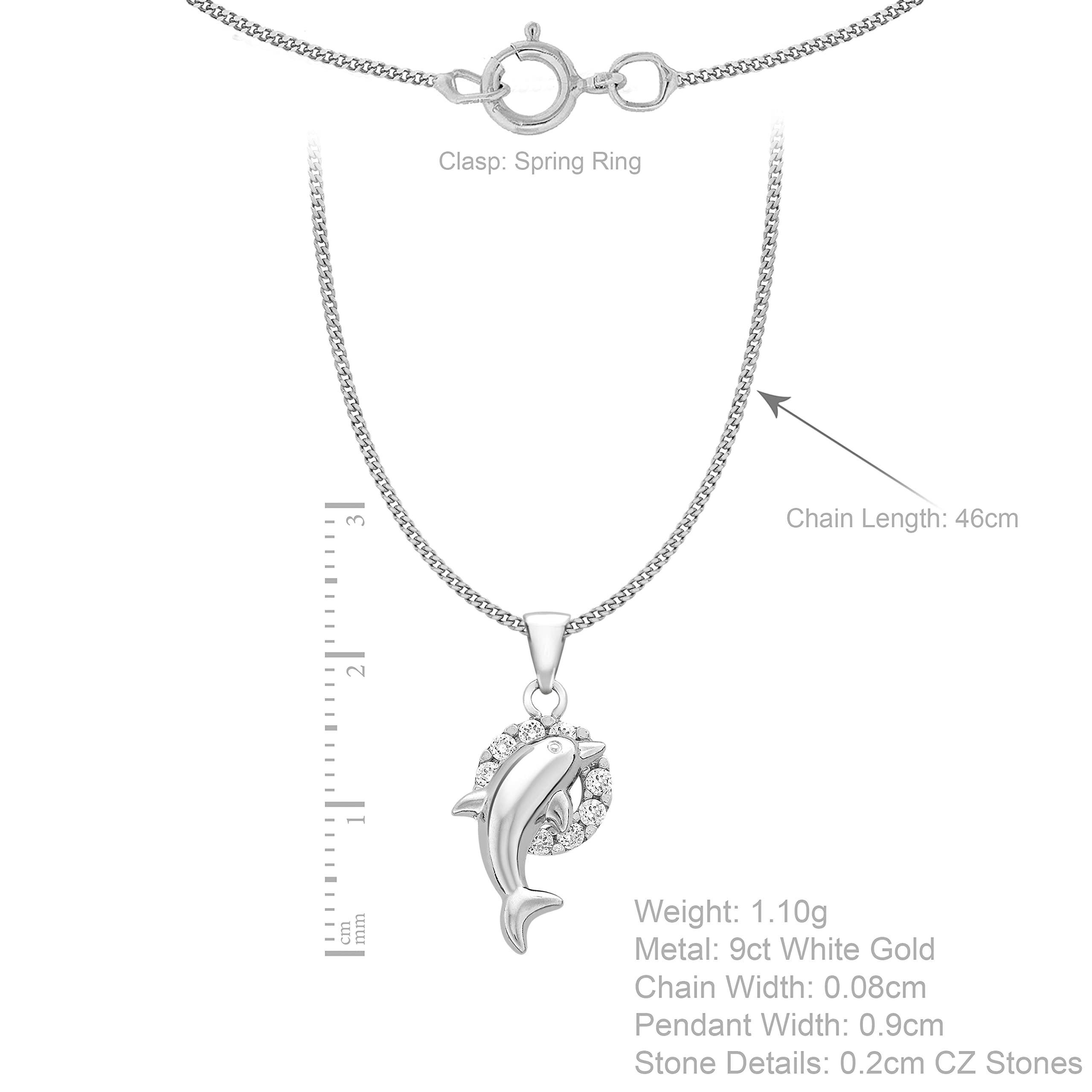 Carissima Collar de mujer con oro blanco de 9 quilates (375/1000), circonita, 46 cm