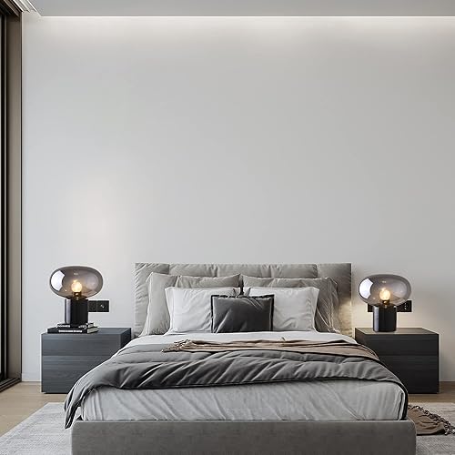 Miniatura 4 de Poiaeusant Lámpara de mesa de vidrio Lámparas de granja para sala de estar Lámpara de mesa auxiliar Art Deco para sala de estar, gris ahumado