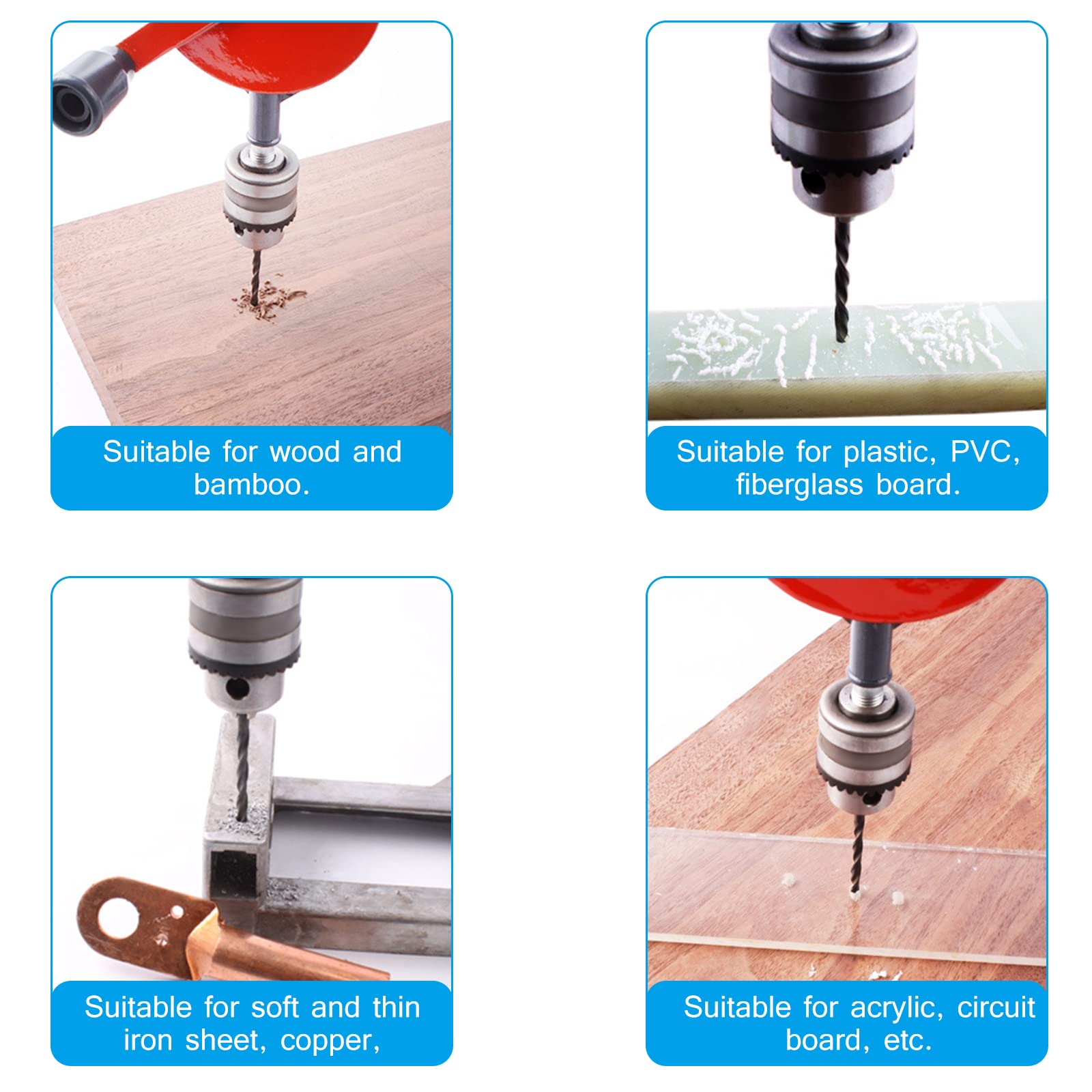 Handboor Handmatige Hand Crank Boor, Gereedschap DIY Ambachtsman Hand Boor Rotary Cranking Handvat met Chuck Key voor Hout Plastic, Fijn Gegoten Staal Dubbele Pinions Ontwerp, Klembereik: 0.6-6Mm