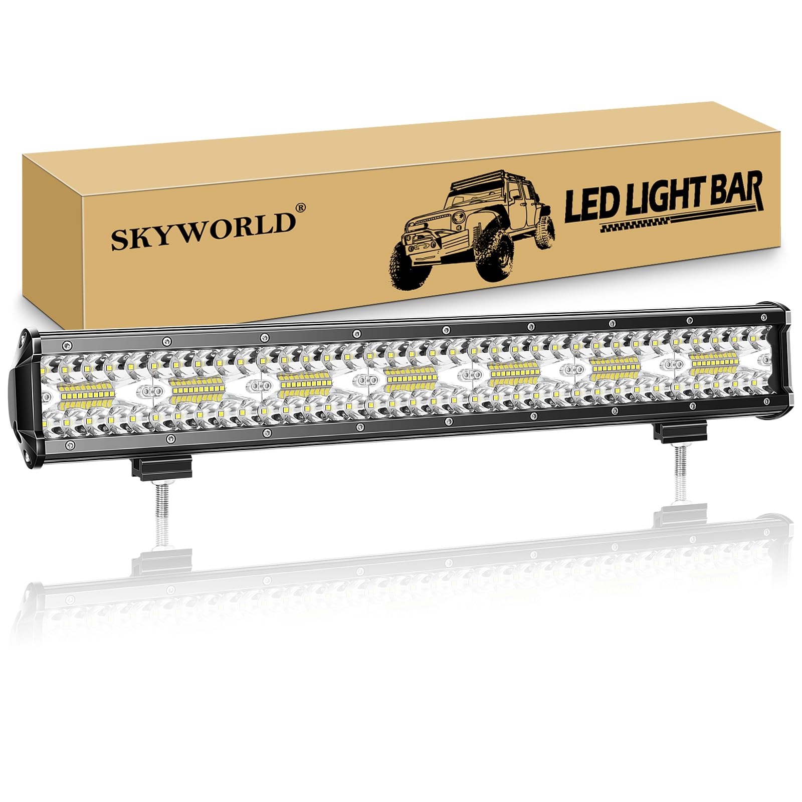 SKYWORLD 8D Barre de Led 4x4, 50 cm 20 pouces 420W Straight Led Light Bar | Triple Rangée 12V 24V Longue Portee Barres Lumineuses Etanche pour Offroad Voiture Véhicule SUV Camion Tracteur Quad Bateau