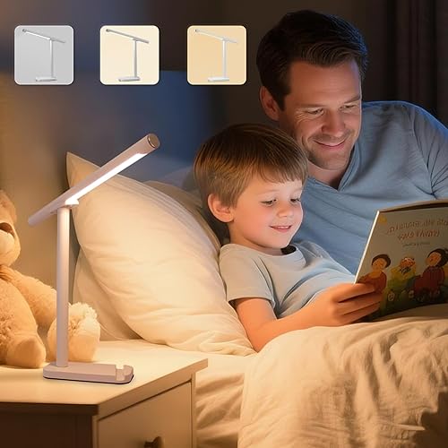 Miniatura 9 de Lámpara de escritorio LED magnética lámpara de lectura 2 en 1 con soporte para teléfono y puerto de carga USB para el hogar, dormitorio, oficina,