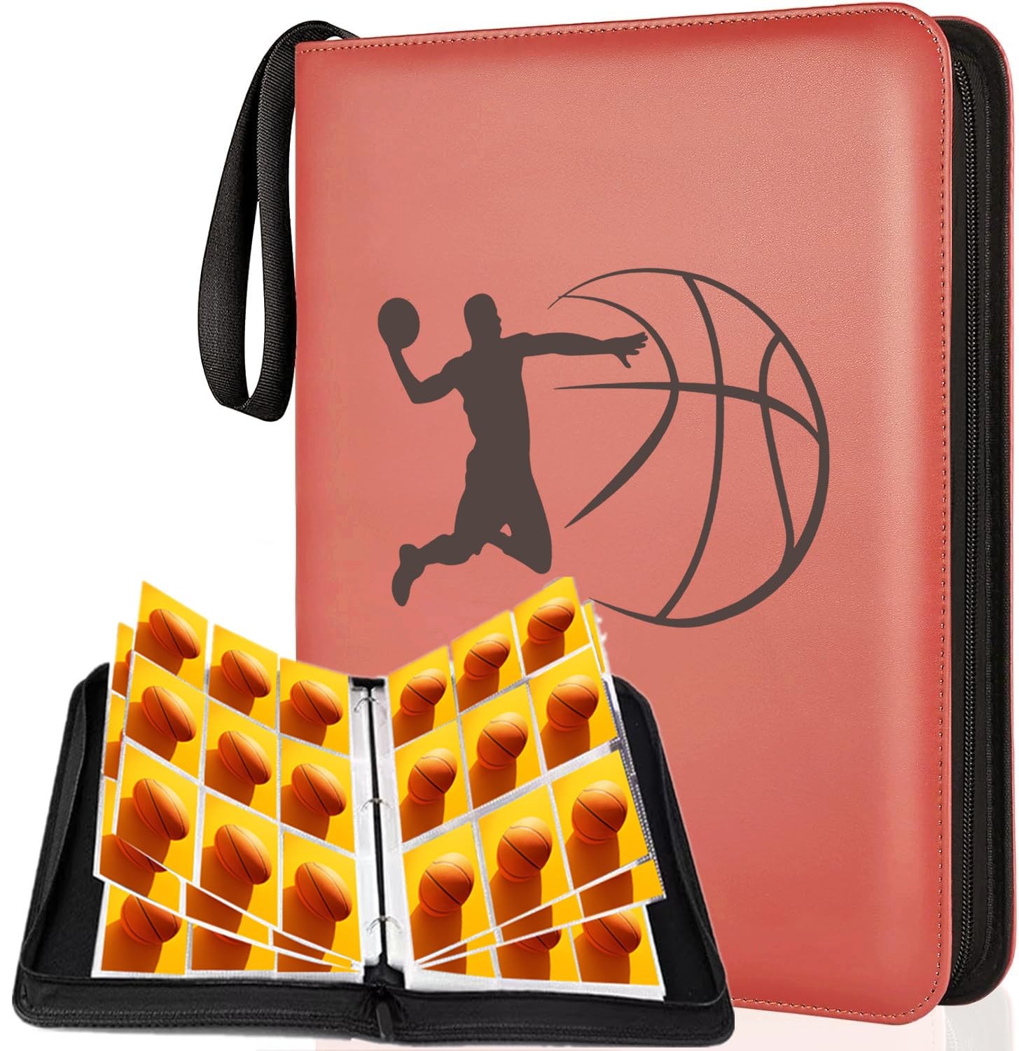 900Pockets Basketball Card Binder, Zipper Sports Card Binder with 50PCS Sleeves, PU Leather Trading Card Holder Protectors, Basketball Card Display Holder for Gaming, MTG