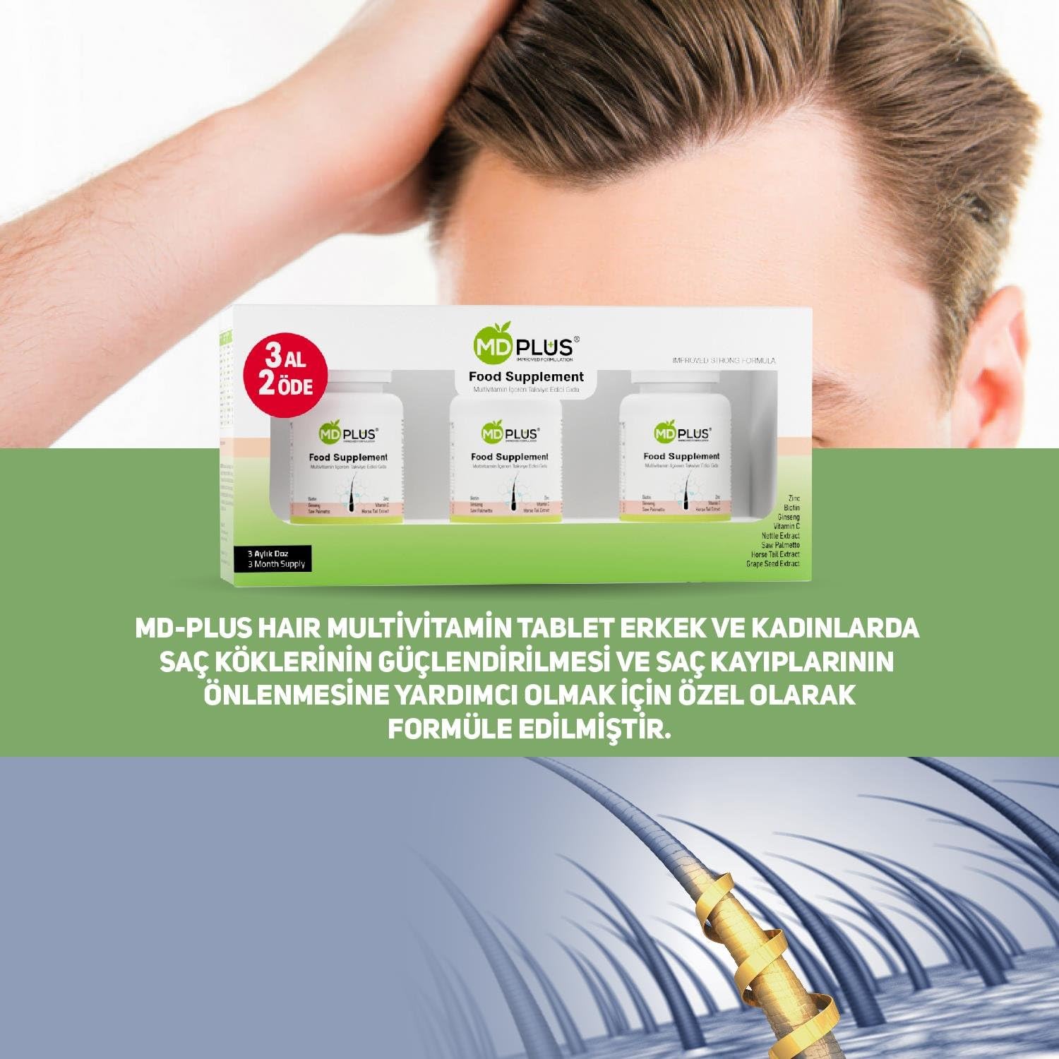 Md-Plus Hair Multivitamin 60 Compresse Set da 3 Pezzi