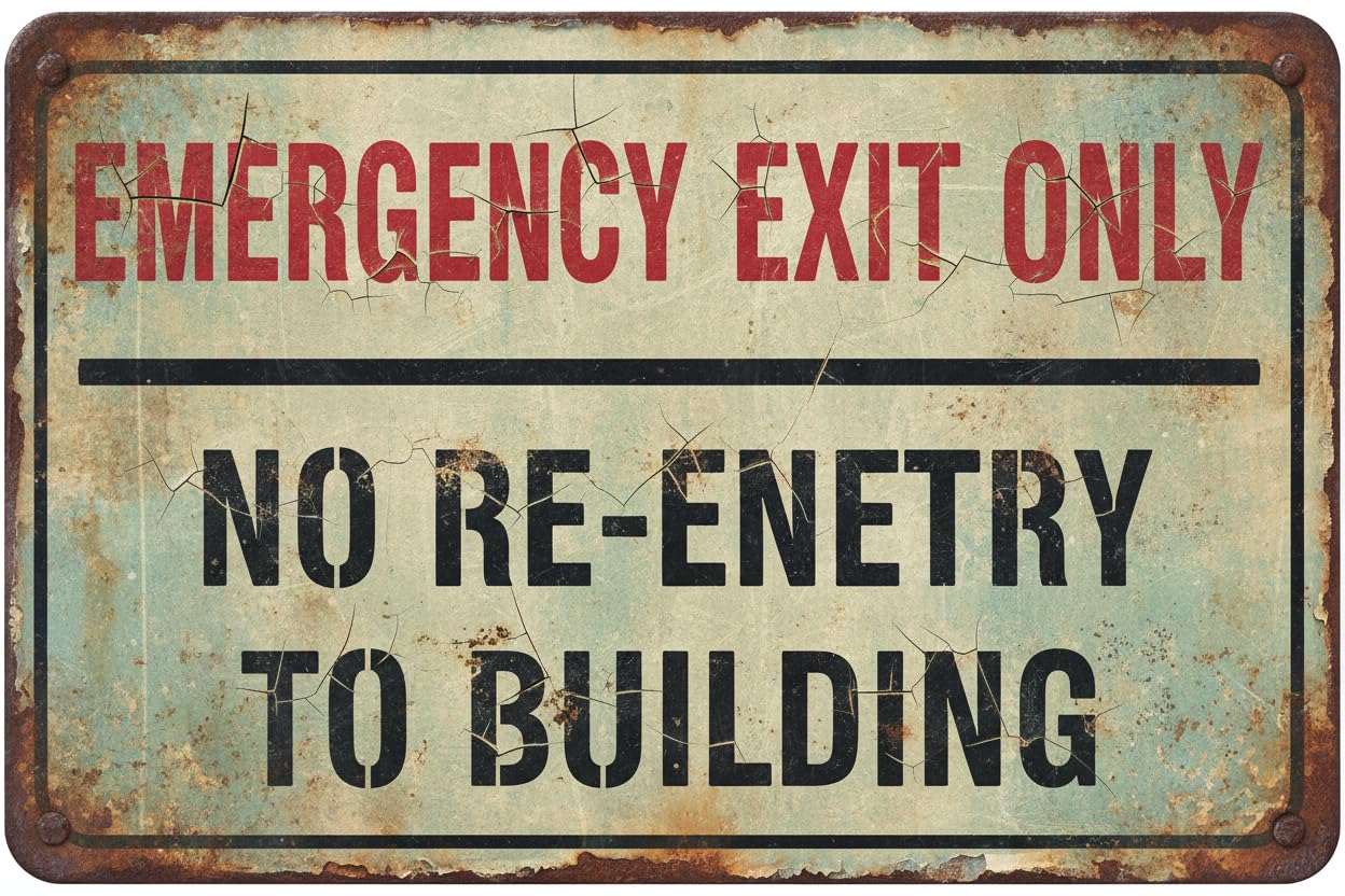 Wall Decor Emergency Exit Only No Re-entry To Building Sign. 8x12Inch Metal Vintage Signs Aluminum Plates Printed