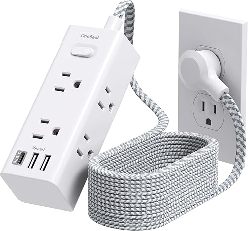 Regleta protectora contra sobretensiones de 15 pies, cable de extensión con 6 tomas amplias, 3 puertos USB (1 USB C), tira extensora de salida de 3