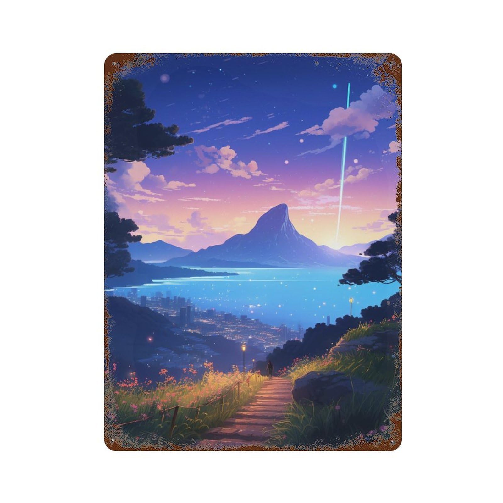 Magical Night Pathway -1 Rustic Tin Plaque 15.7"x11.8", for Pub, Kitchen And Man Cave Decor, Vintage Wall Decor