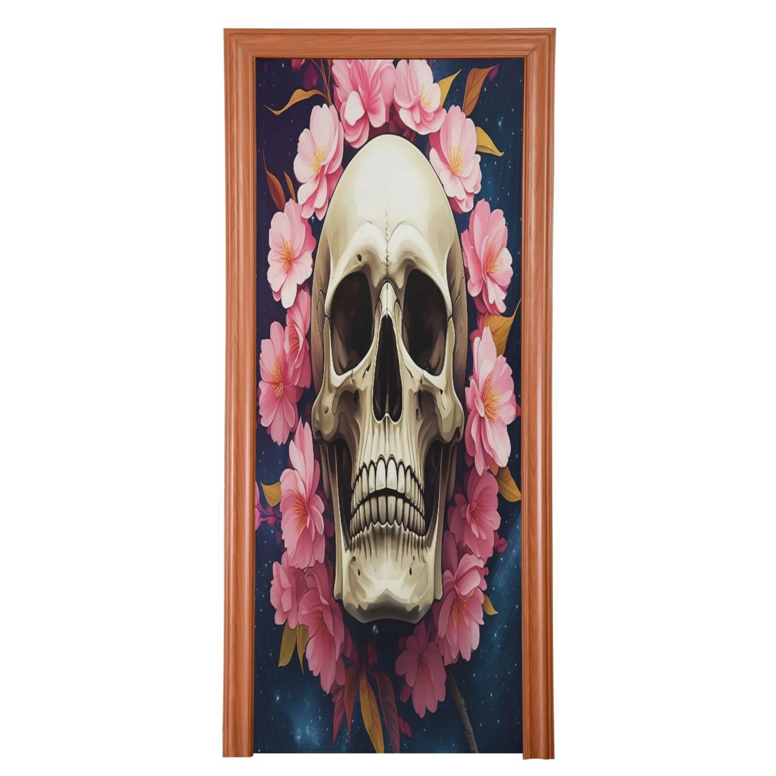 Housse de porte d'Halloween tête de mort pour transformer votre soirée festive