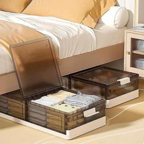 yazi Contenedores de almacenamiento apilables debajo de la cama, contenedor de almacenamiento de plástico con tapas debajo de la cama, contenedores