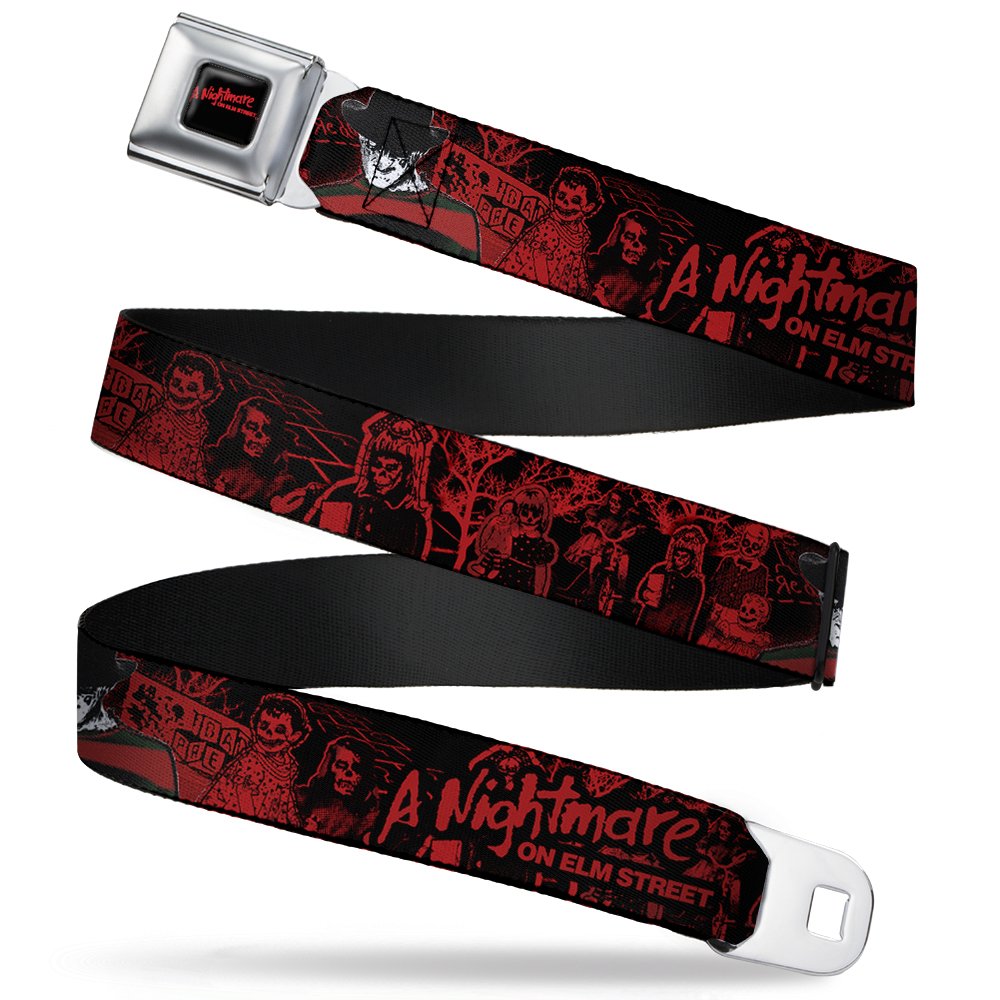 Buckle-Down Seatbelt Belt - A NIGHTMARE ON ELM STREET Freddy Pose/Sketch Black/Red - 1.0" Wide - 20-36 Inches in Length