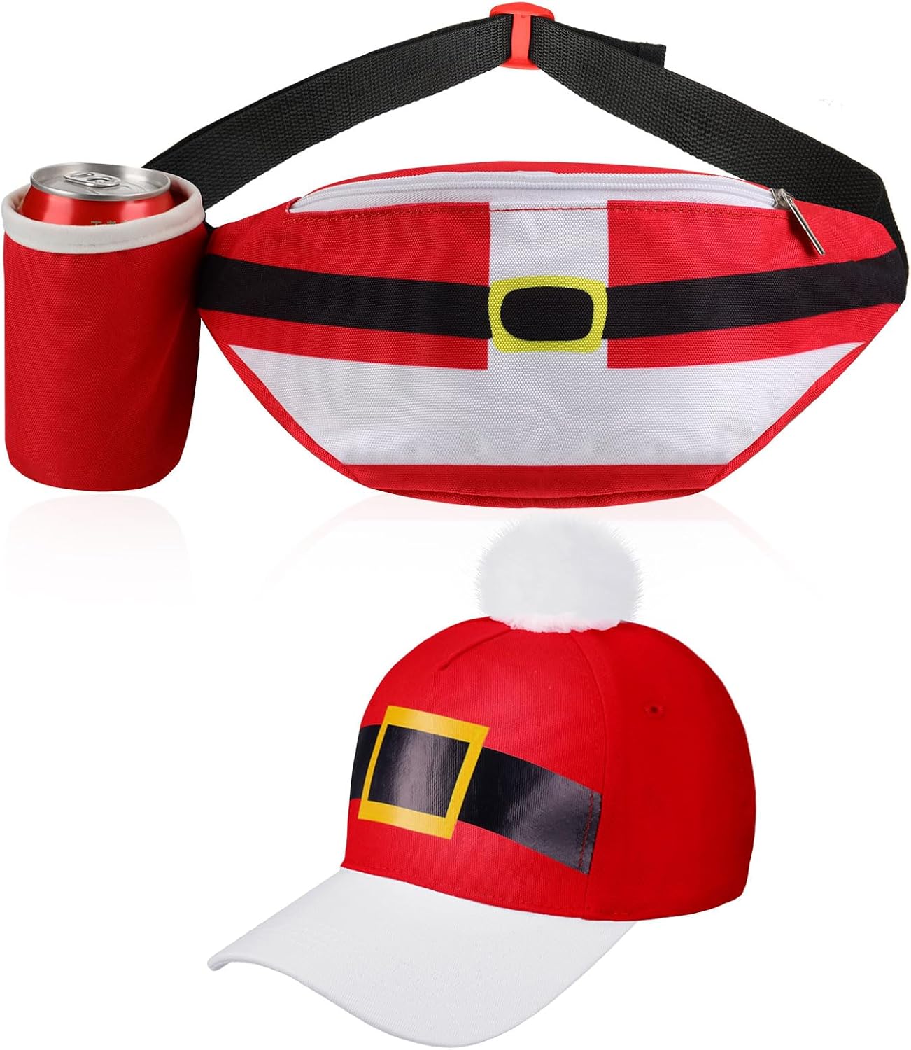 Suhine 2 Pcs Christmas Santa Fanny Pack Baseball Cap with Drink Holder