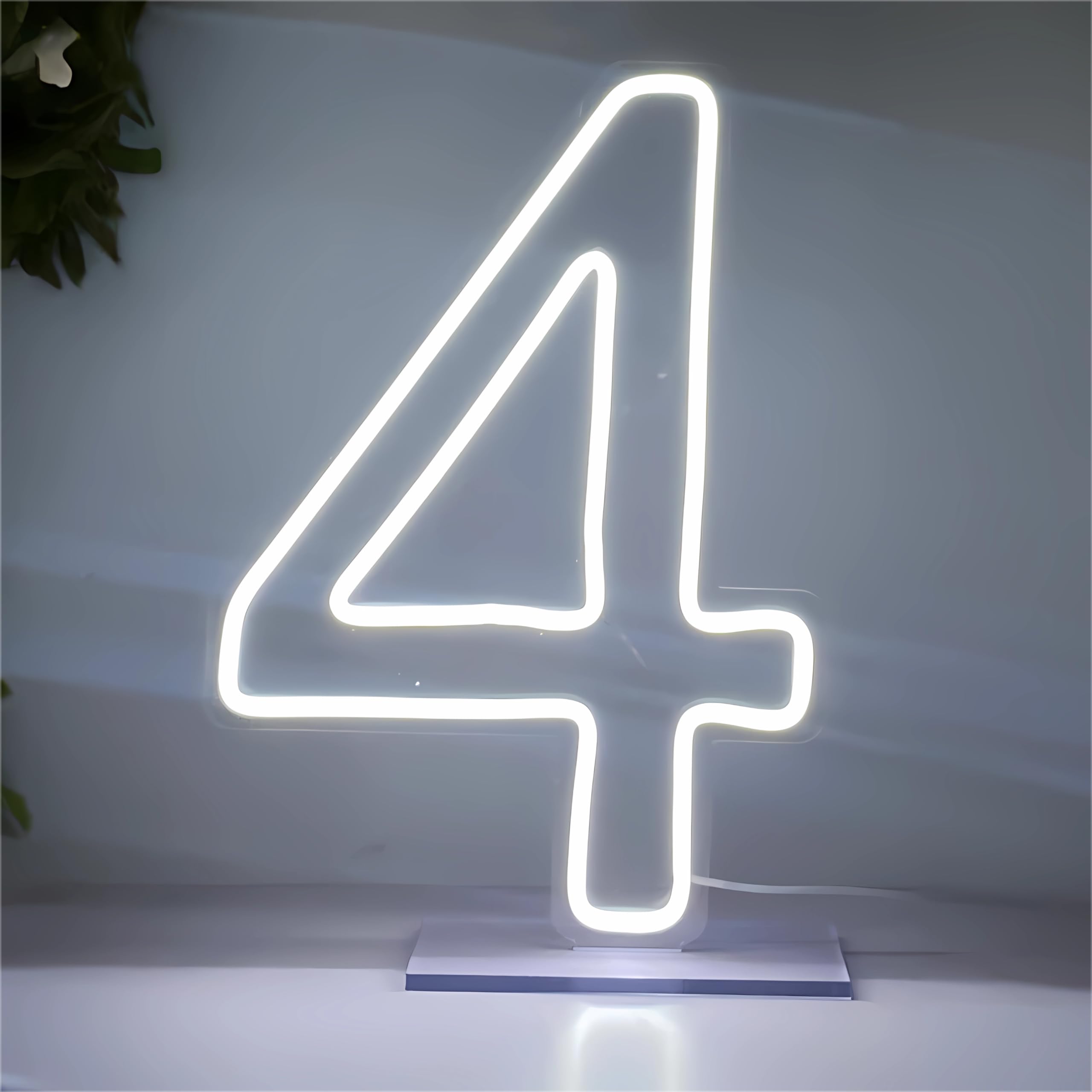 Qiguangzs Number 4 Neon Sign for Anniversary, Cool White Light up Numbers for Wall Decoration, Dimmable Neon Signs 16.5 x 11 inches, USB Powered Neon Sign for Party Decorations Christmas Decor.