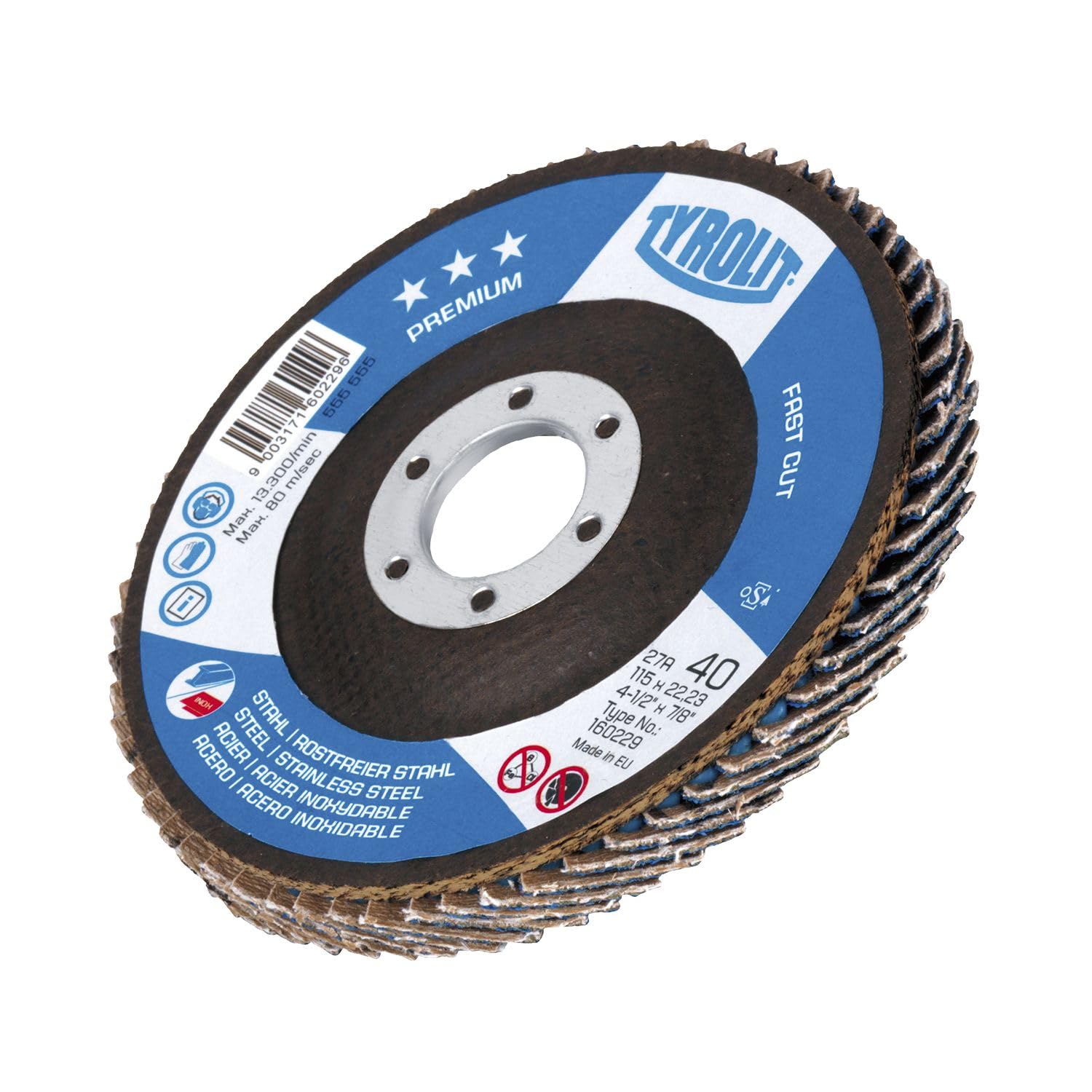 Tyrolit 160240 Premium Disco De Láminas, Za40-B, 27A Forma, 125Mm X 22.23Mm, Caja De 10