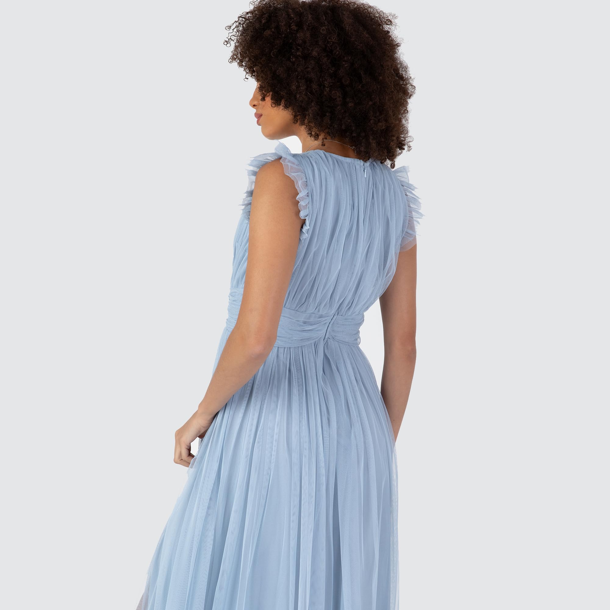 Anaya with Love Damen Women's Maxi Dress Ladies V-Neck Short Sleeve Split Tulle A-line for Wedding Guest Bridesmaid Evening Occasion Ball Gown Dress (1er Pack)