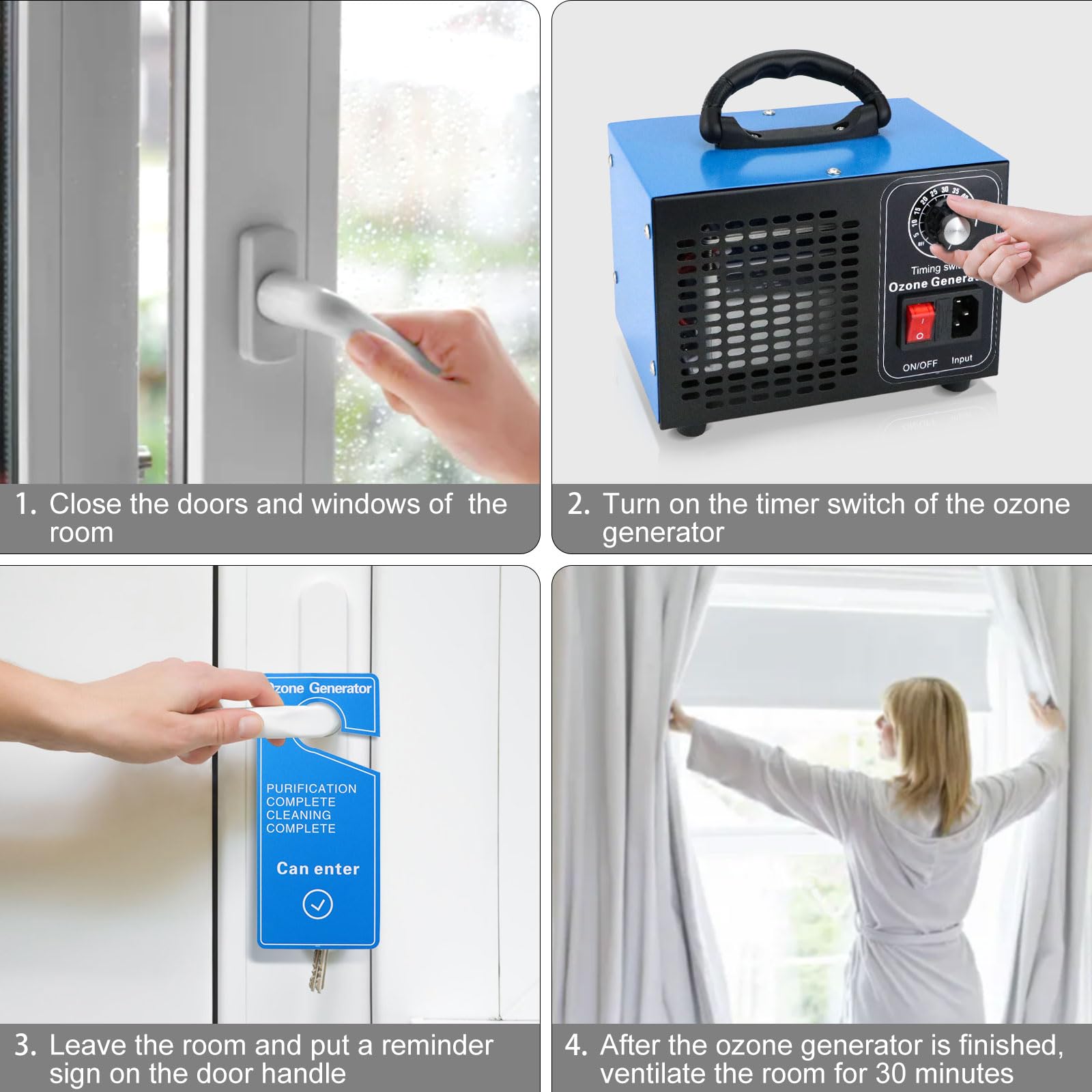 Anesty Generatore di ozono 60000 mg/h, dispositivo di ozono con timer, 100 W, 60 g/h, purificatore d'aria O3, per eliminare gli odori in auto, casa, cantina, appartamento, animali domestici e
