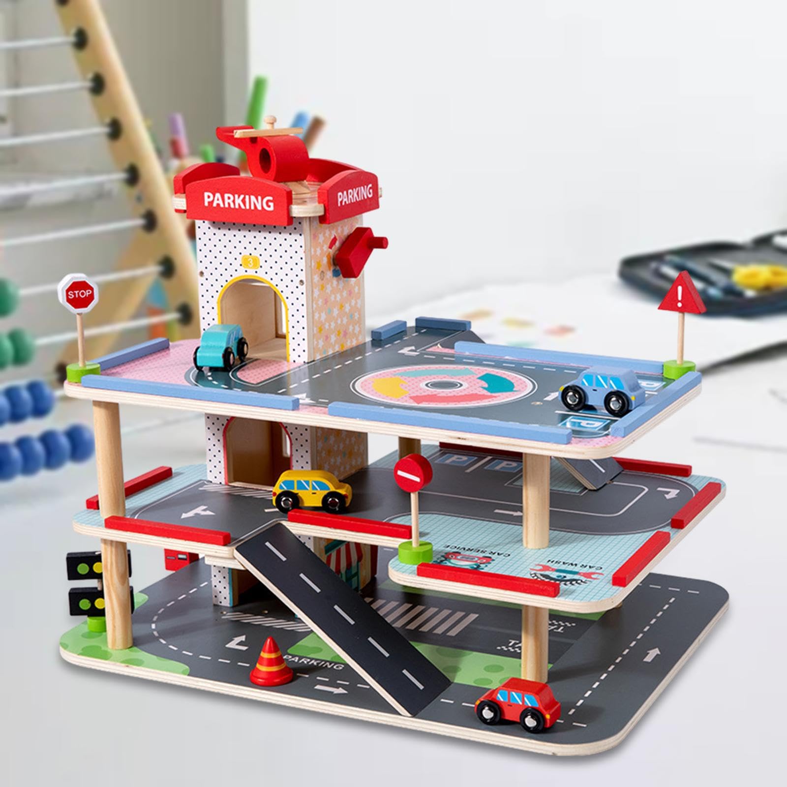 QUXVUIS Parcheggio per bambini, gioco educativo, pista da corsa per bambini, mini auto giocattolo, parcheggio per, veicoli giocattolo per, garage per auto