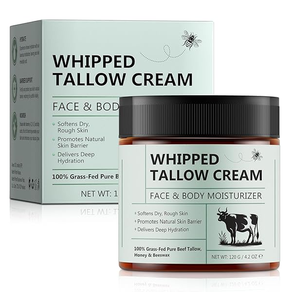 Uruses Beef Tallow for Skin, Tallow and Honey Balm, Natural Whipped Tallow Cream for Face & Body Moisturizer, Tallow Cream with Honey & Beeswax, Body Lotion Skin Care for Sensitive Skin, 4.2 oz