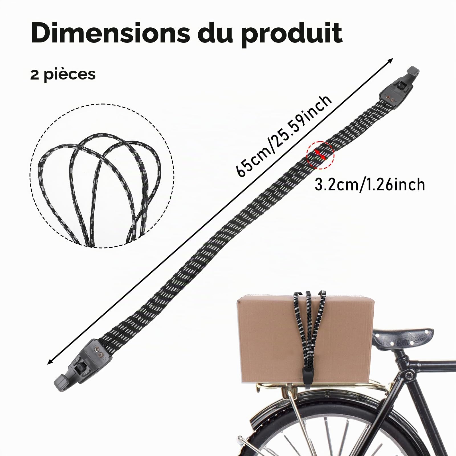 Porte-bagages De Guidon Réglable 24x23.5x21cm, Charge 5kg, Cordon élastique, Métal 670g, Pour Vélo Urbain Et Rando