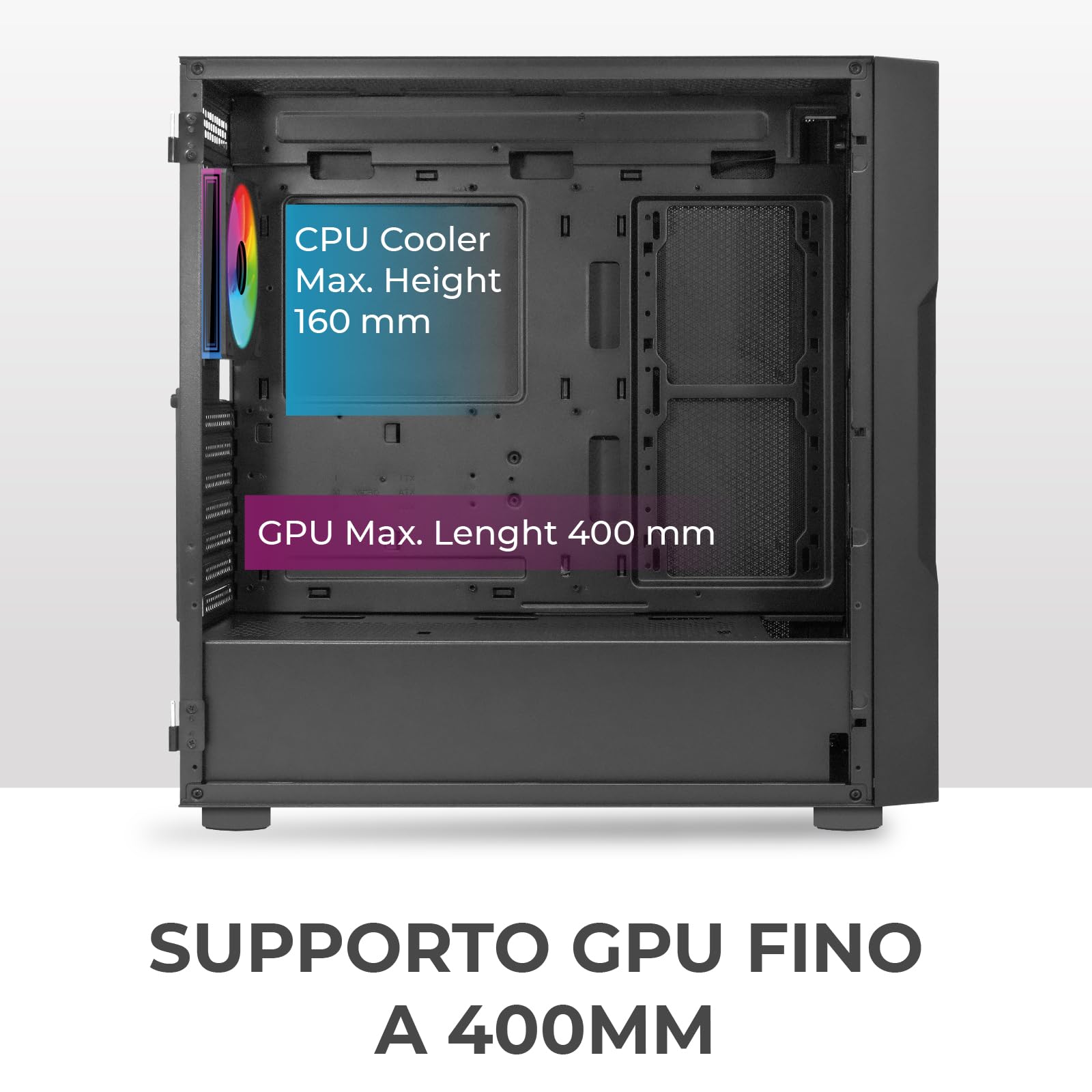 Noua Smash SK100 Case Gaming PC Mid-Tower ATX/E-ATX | Doppio Vetro Temperato | 4 Ventole ARGB PWM Preinstallate | AIO 360mm | GPU fino a 400mm | Airflow Ottimizzato