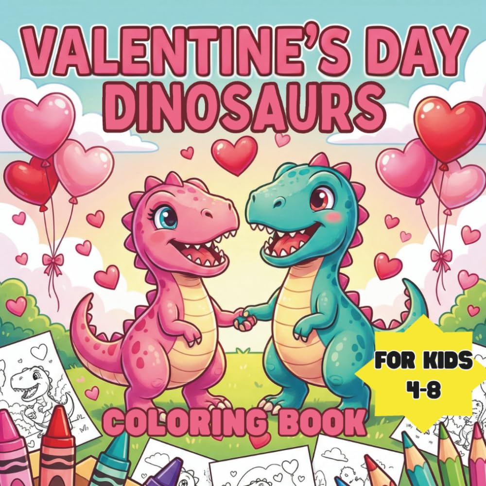 Valentine's Day Dinosaurs Coloring Book for Kids: Celebrate Love and Friendship with Cute Dinosaurs to Color!