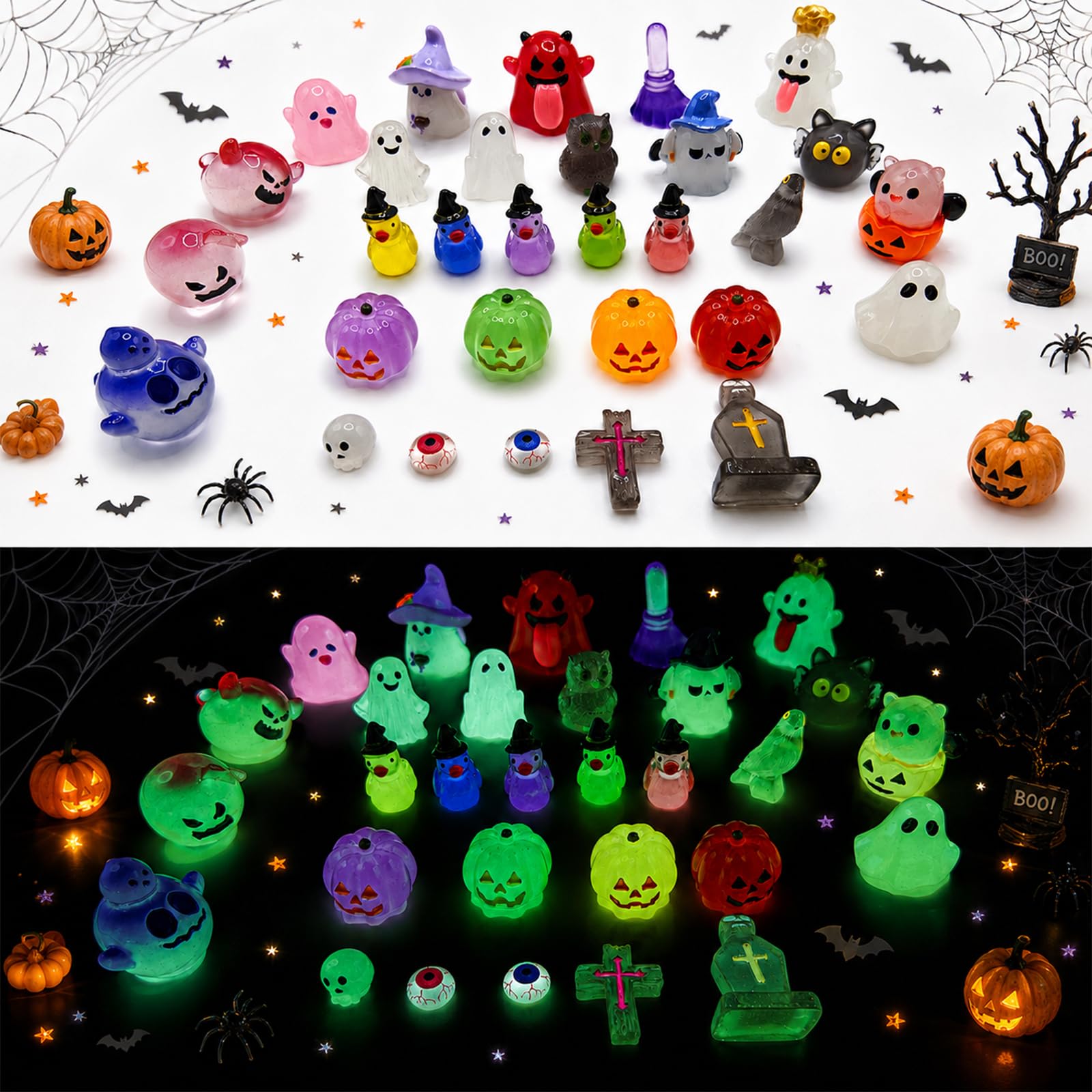Gorvalin 60 PCS Glow in the Dark Halloween Resin Miniatures - 30 Styles