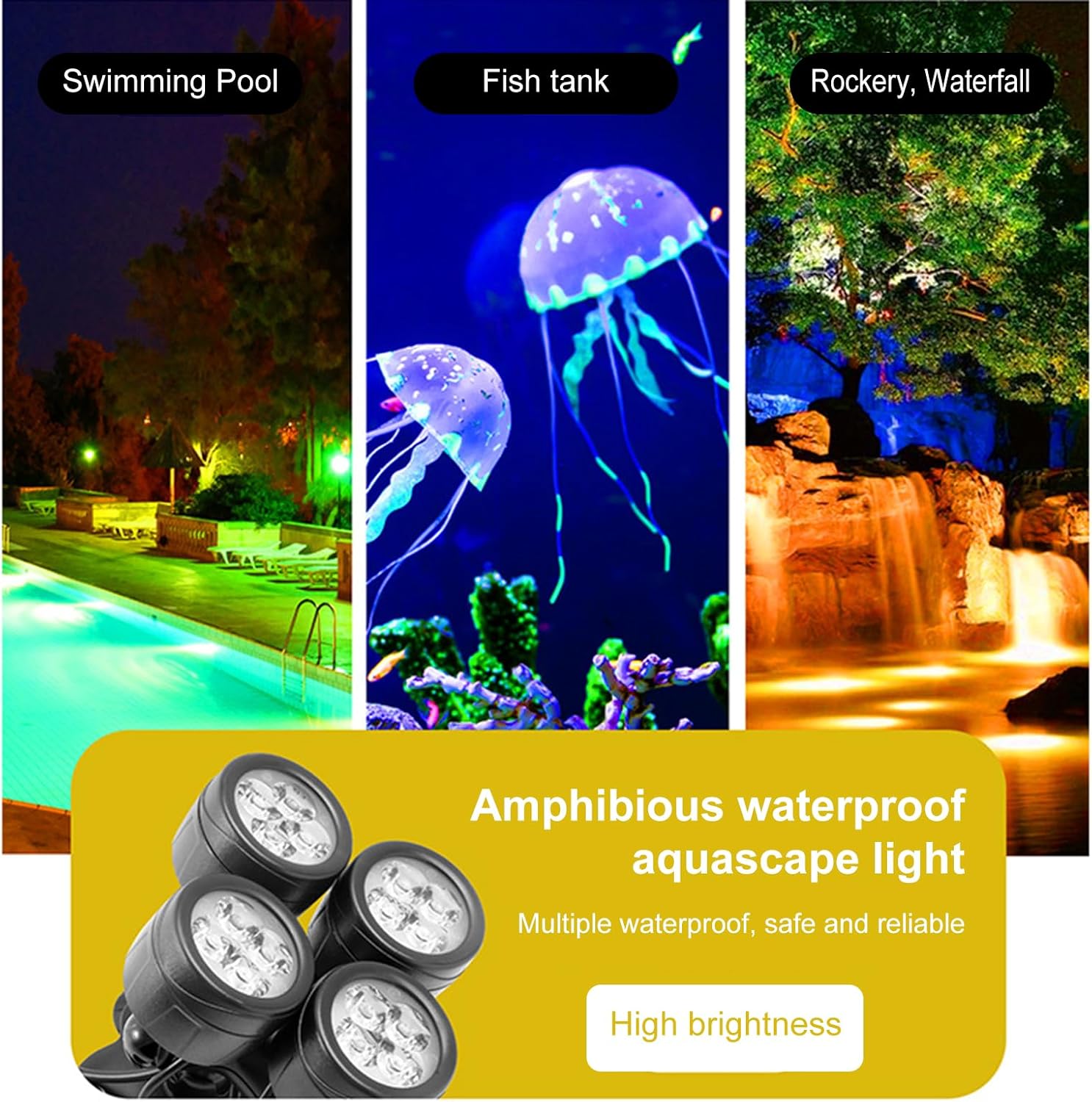 LED Pond Light RGB Underwater Light Pool Fountain Light Aquarium Light Outdoor Color Changing Light IP68 Waterproof Spotlights Landscape Lights for Fish Aquarium Tank Garden Yard Pool