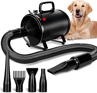 Utoimain Hundefön 4,3PS/3200W mit 3 Temperaturstufen, stufenlos regelbarem Luftstrom und 5 Aufsätzen – Professioneller Hundetrockner für Haustierpflege