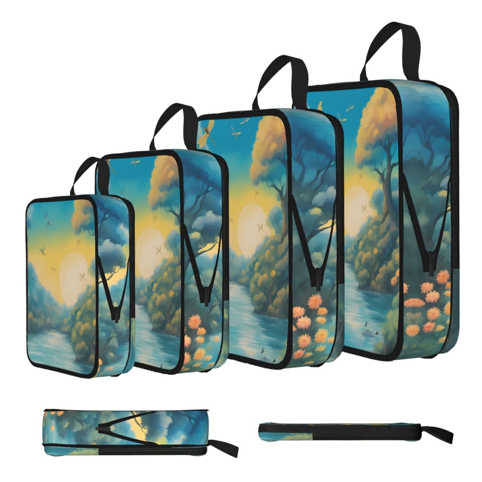 Sxzvvbn Black Lots Of Beautiful Dragonflies Compression Packing Cubes 4 Piece Set