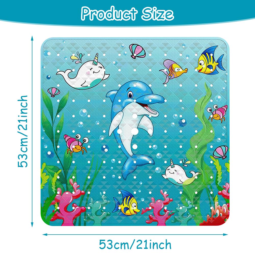 Tappeto da Doccia 53x53cm, Tappeto da Bagno Antiscivolo Bambini, Tappeto da Bagno Quadrato Antiscivolo,Tappeto da Doccia Antimuffa con Ventosa per Adulti e Bambini