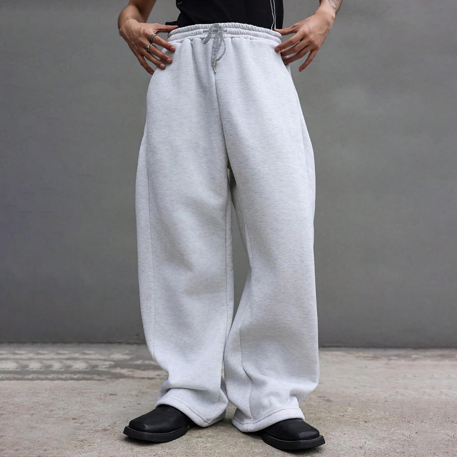 Jogginghose Herren Baggy Einfarbig Hosen Weites Bein Sweatpants Elastische Taille Trainingshose Lang Sporthose mit Taschen und gummizug Sporthosen Bequeme Freizeithose Y2k Streetwear Herbst Winter