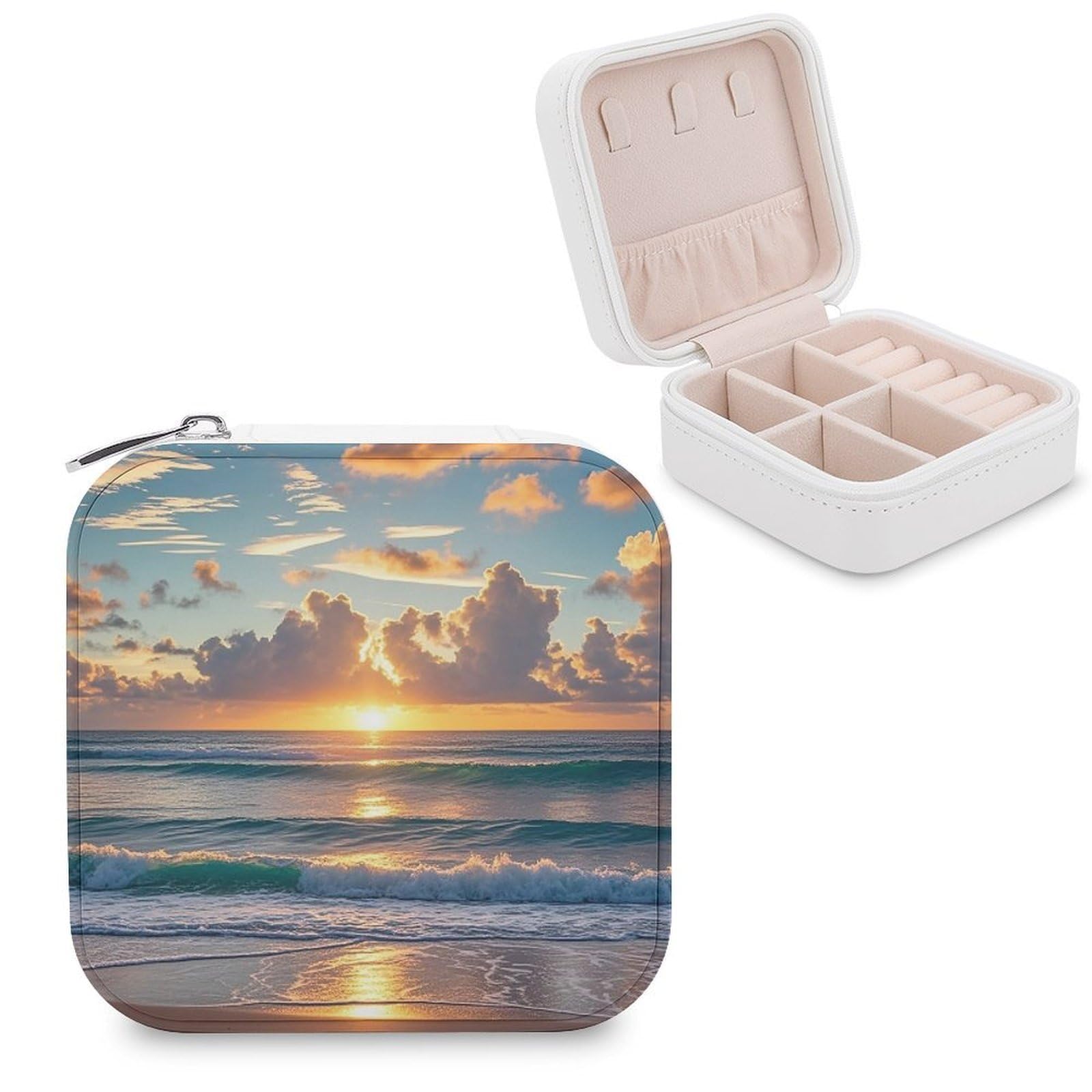 LZQPOEAS Beach Maui Hawaii Sunset Jewelry Box Mini Jewelry Travel Case Trendy Stuff Ring Box Custom PU Leather Jewelry Boxes Portable Jewelry Case Earring Storage Organizer for Girls Women