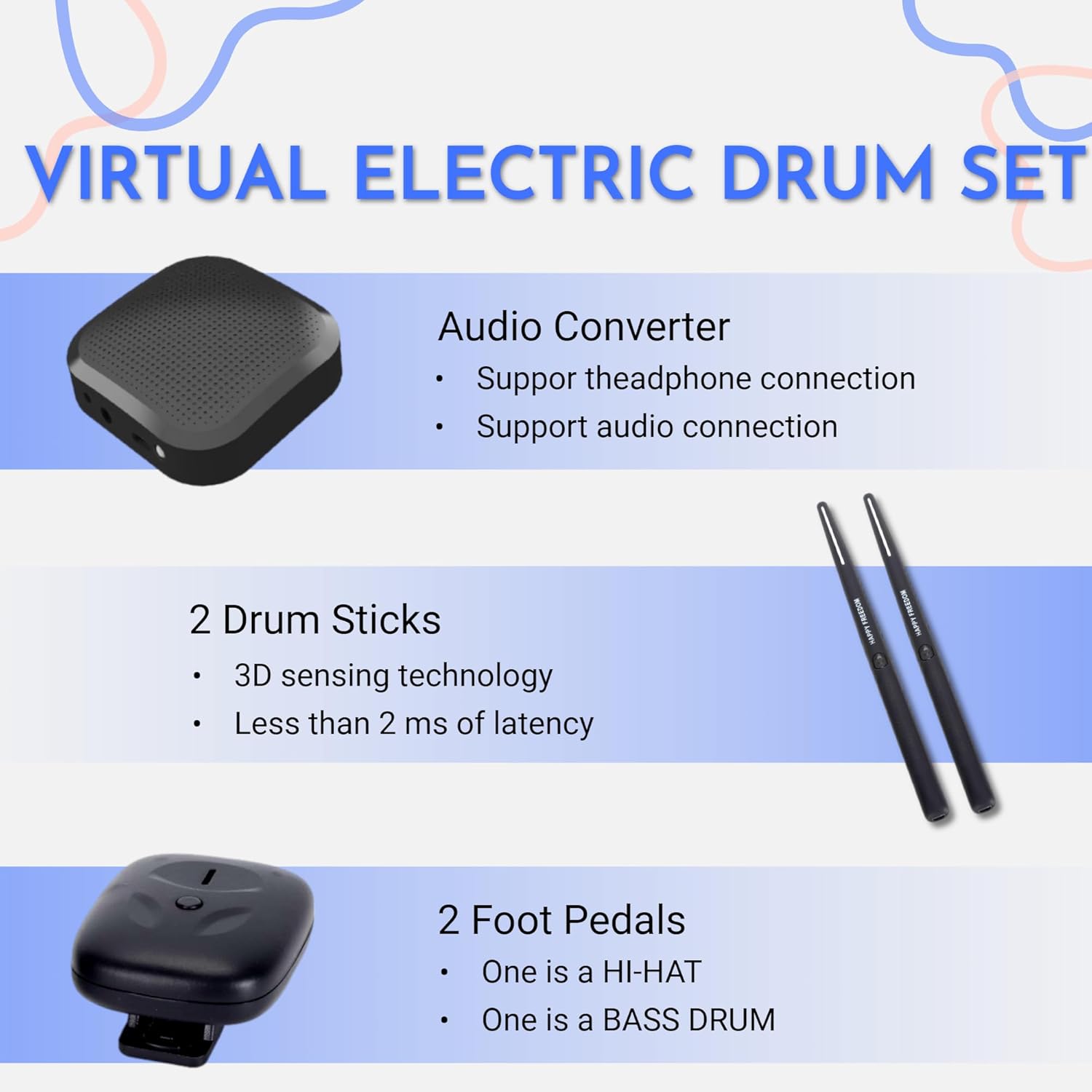 Air Drumsticks for Adults, Electric Air Drum Set, Portable Virtual Reality Drum, Electronic Drum Set for Beginners, Children and Adults Gifts