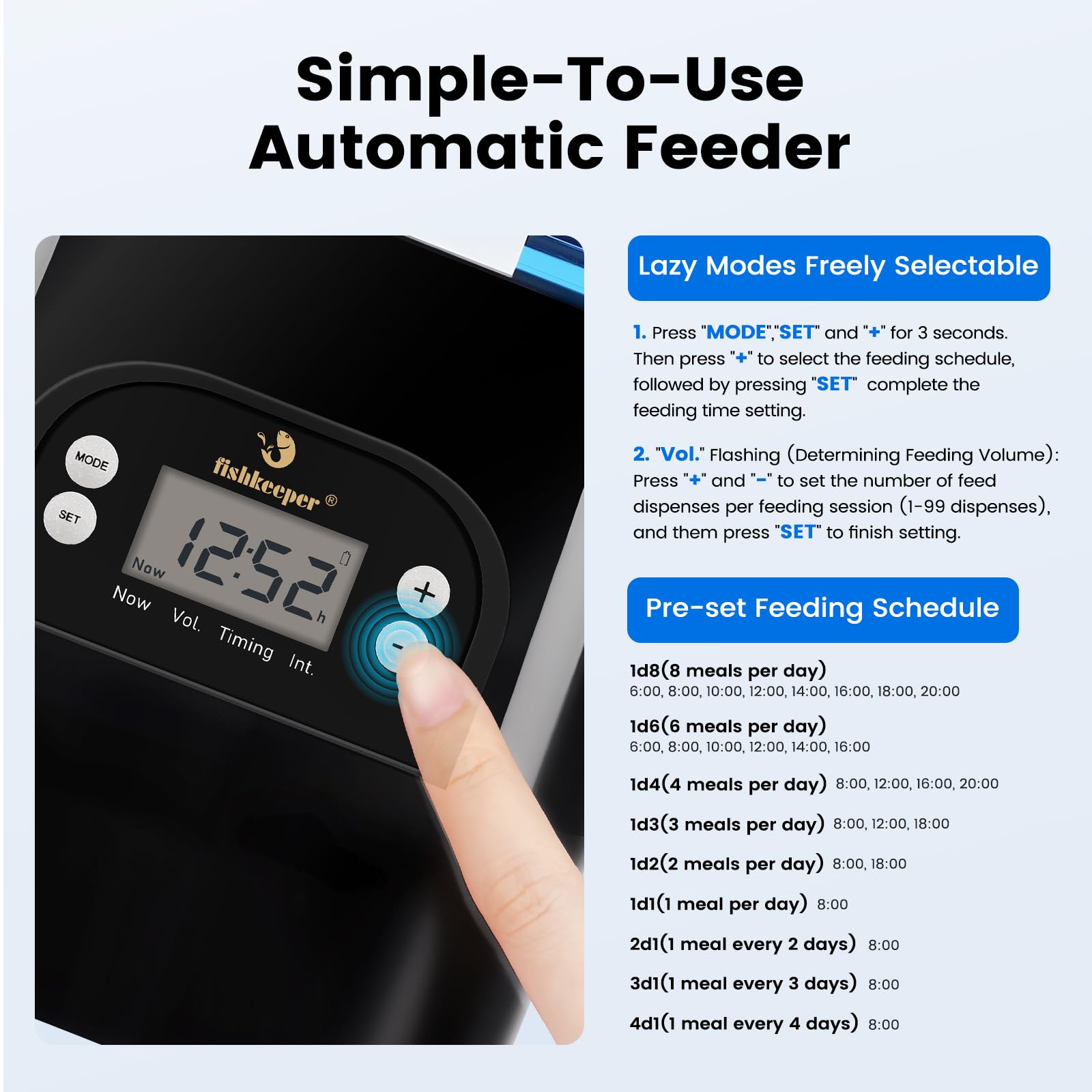 fishkeeper 2.8 L Automatischer Futterautomat Teich Außen, Wetterfester und Kippsicherer Teichfutterspender, Programmierbarer Koi-Futterspender mit LCD-Display, Futterring Teich Ideal für den Urlaub