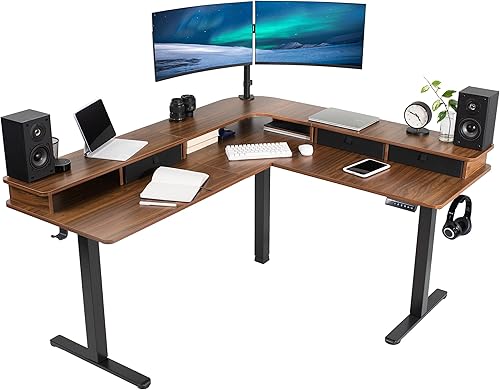 VIVO Escritorio eléctrico de 2 niveles de altura ajustable de 63 x 55 pulgadas mesa móvil en forma de L con controlador de memoria tablero de mesa VIVO Escritorio eléctrico de 2 niveles de altura ajustable de 63 x 55 pulgadas mesa móvil en forma de L con controlador de memoria tablero de mesa