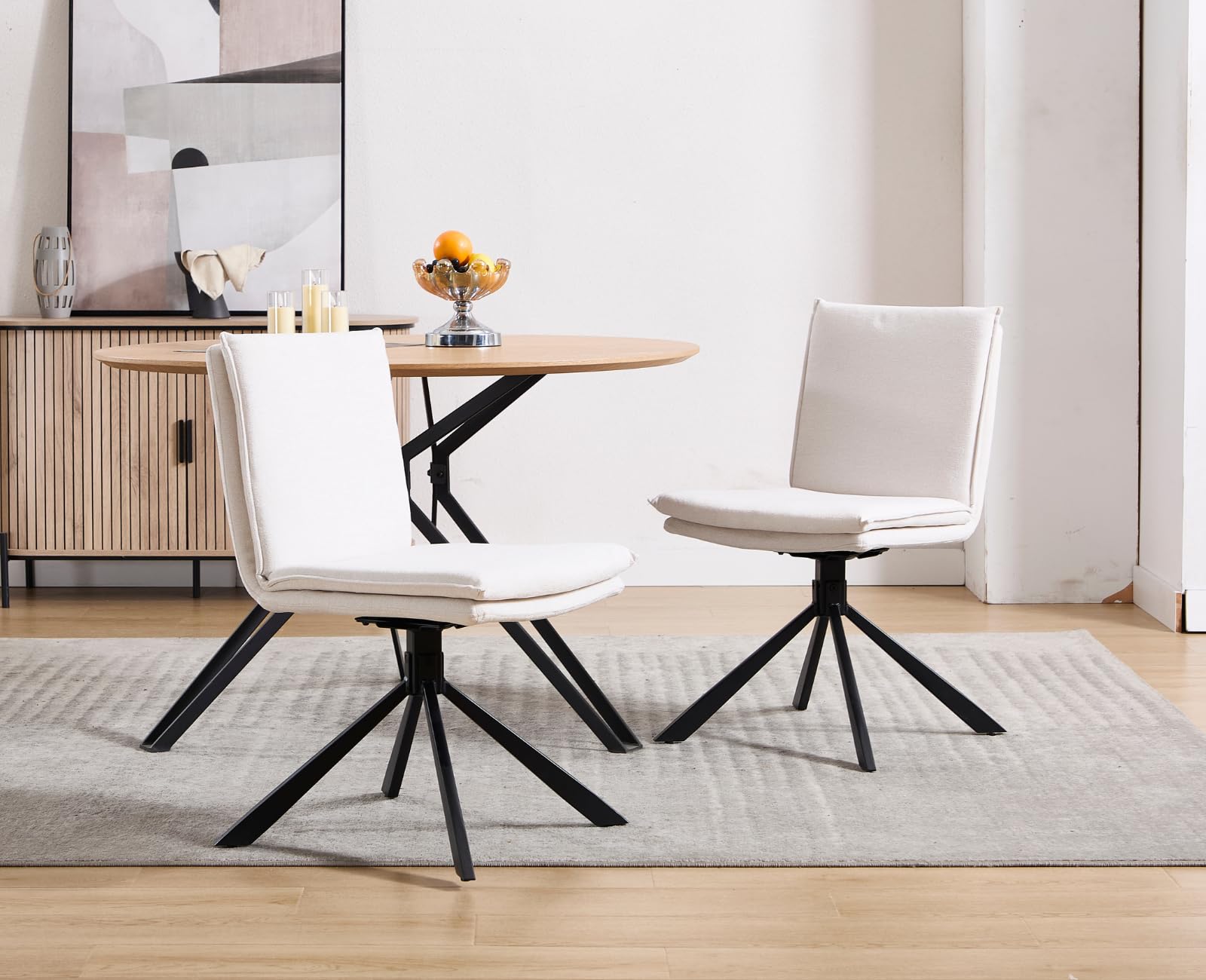 chairus Lot de 2 Chaise Pivotante Salle à Manger sans Accoudoirs, Chaises de Cuisine avec Pieds en Métal, Chaise Rembourrée en Chenille pour Salon, Blanc-2