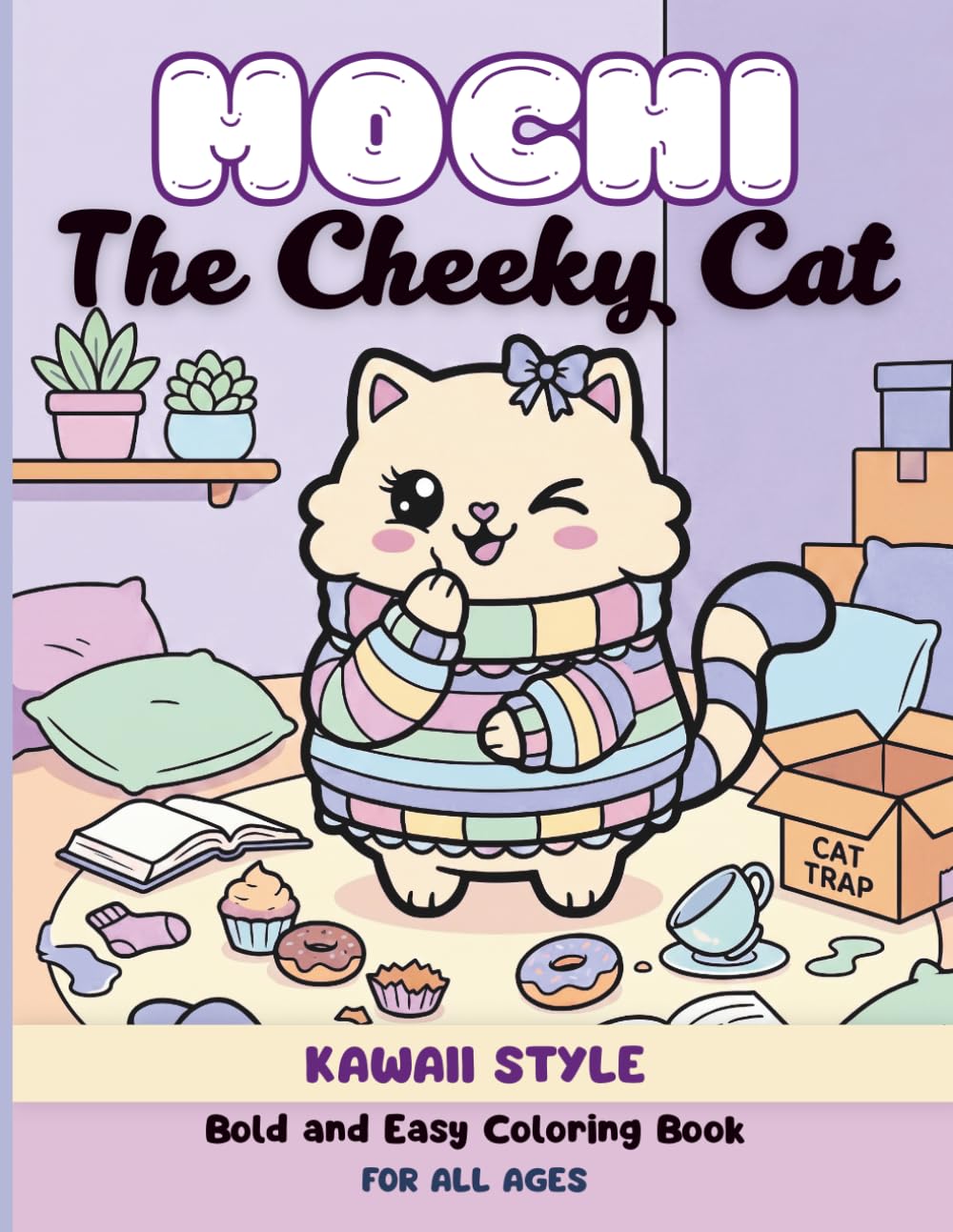 Mochi the Cheeky Cat - Cozy Kawaii Coloring Book: Bold and Easy Coloring Book for Adults and Teens | Cute and Cozy Scenes of a Playful Cat for Relaxation and Stress Relief