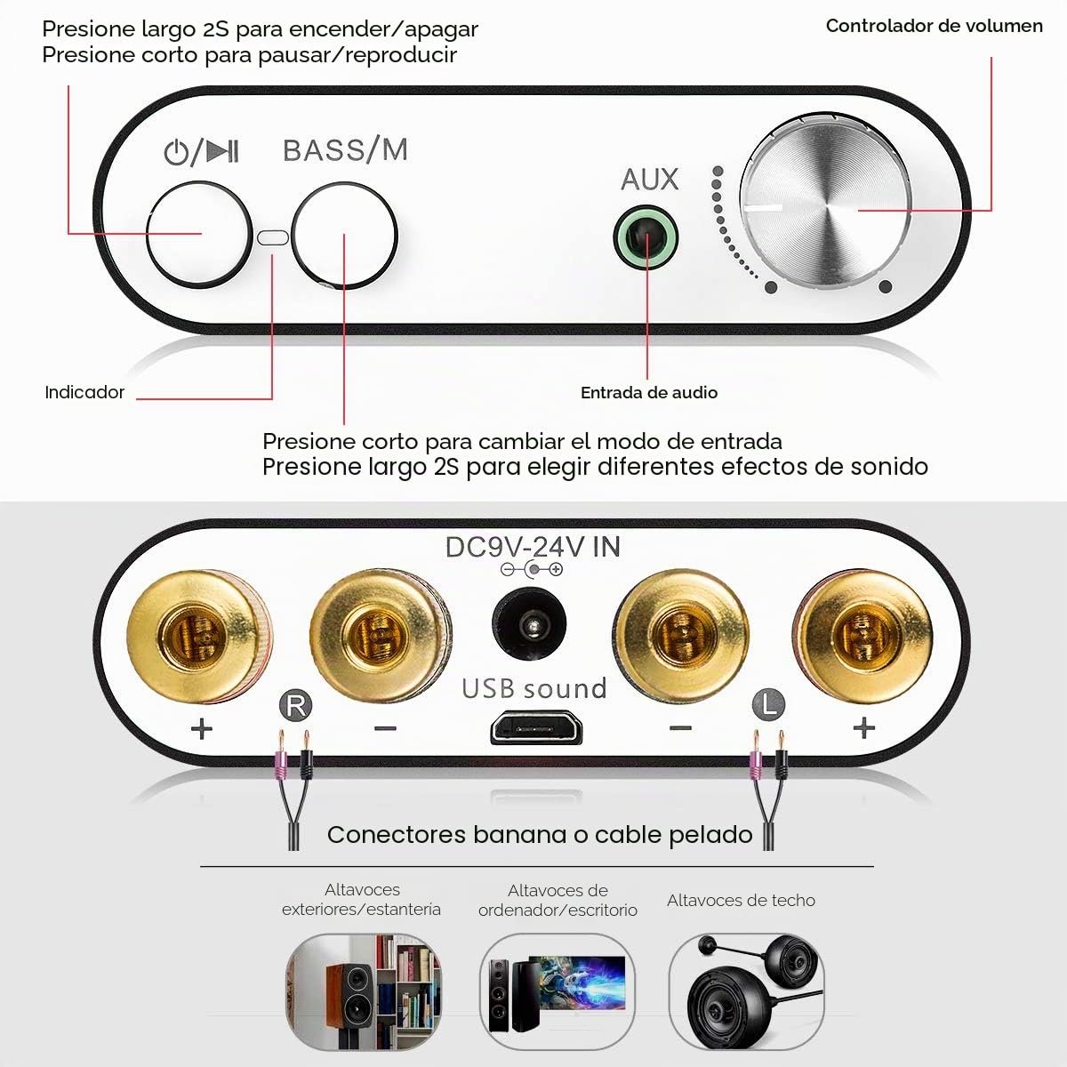 Nobsound NS-10G - Amplificador digital HiFi de 100 W con fuente de alimentación, Bluetooth, negro