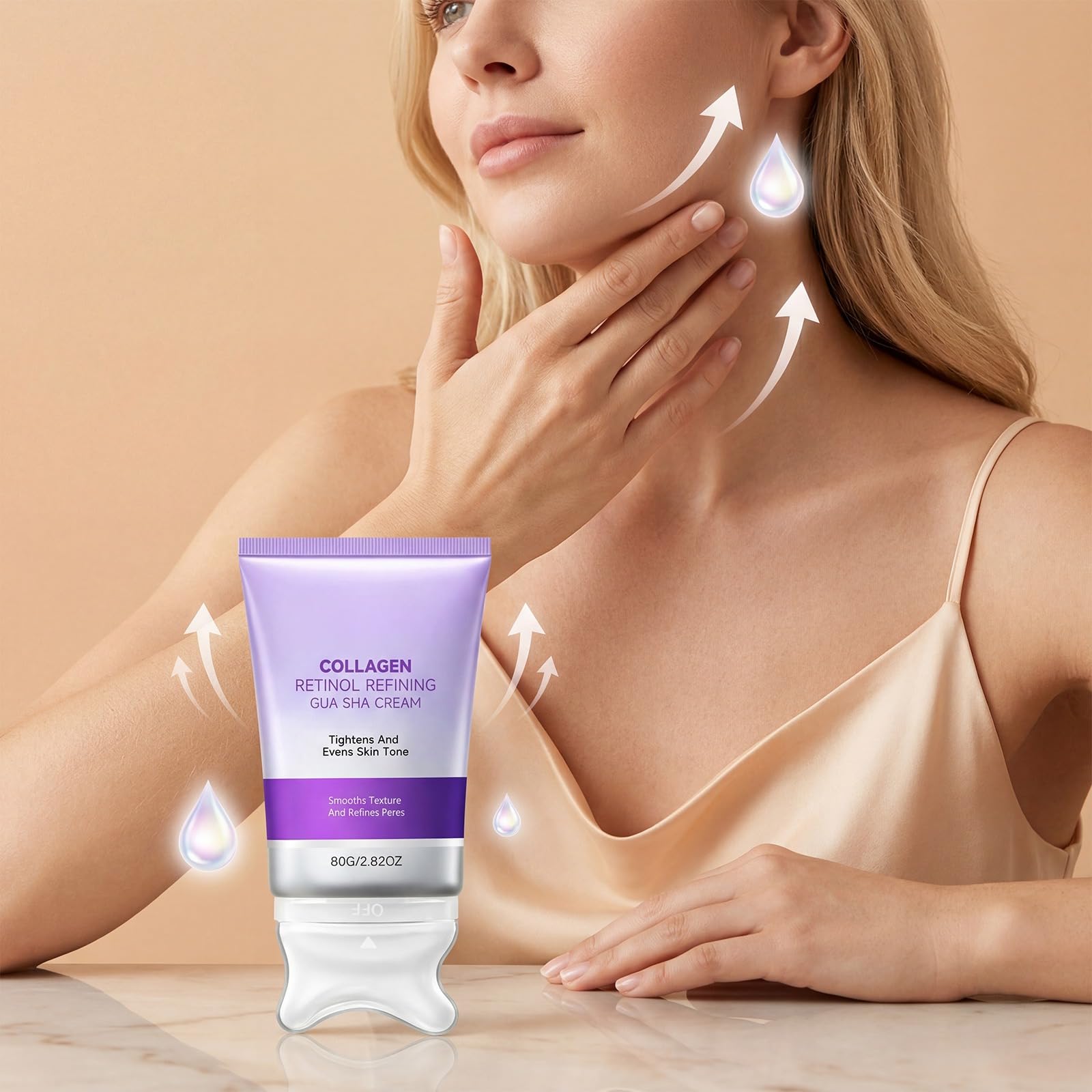 Krem do masażu szyi Gua Sha Collagen Retinol, nawilżający ujędrniający lift, wyrównuje odcień, wygładza teksturę i przycinanie porów na szyi, szczęce i czółenkach (6 sztuk)