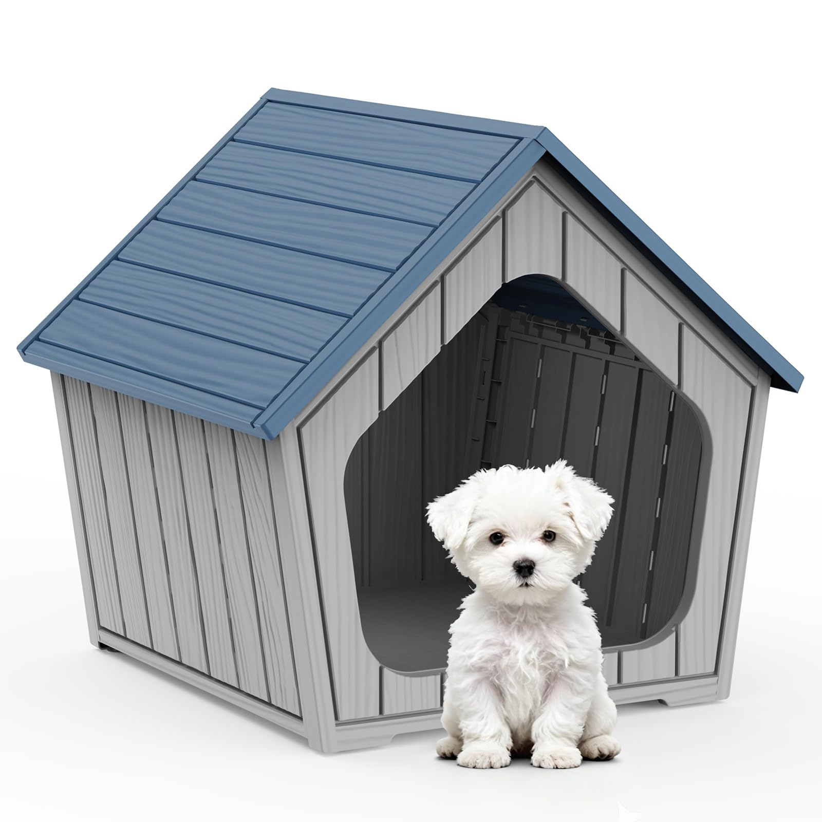 GYMHILL Dog House Indoor Outdoor Cat House Animal Shelter Water Resistant Easy Assembly Sturdy Dog Kennel with Air Vents and Elevated Floor(Blue, 23.4