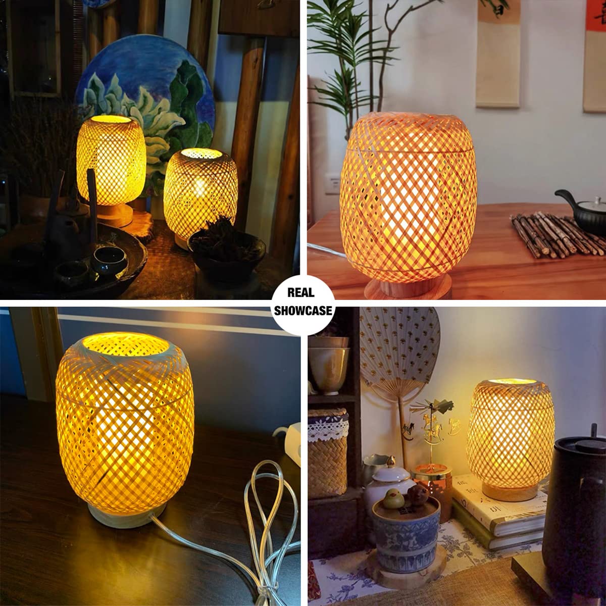 Accessori per lampade da Tavolo bambù Intrecciato a Mano con Paralume Interno in PVC Luce Notturna Lampada da Comodino Atmosfera Lampada da Tavolo Decorativa per Camera da Letto, s
