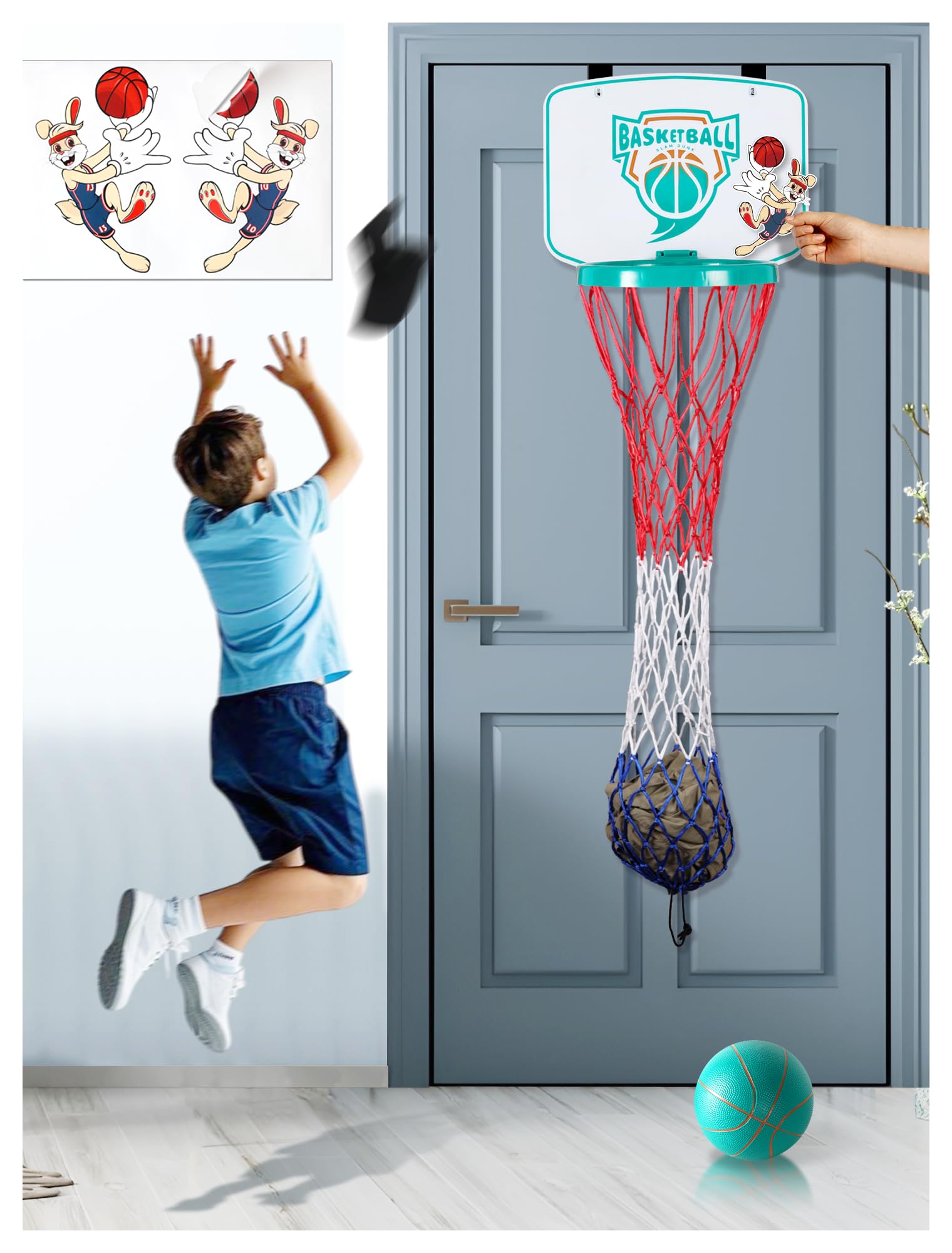 Basketball Hamper Toy for Kids – Fun Over-the-Door Laundry Hoop with Ball – Build Good Habits Early & Keep the Floor Tidy(Green)