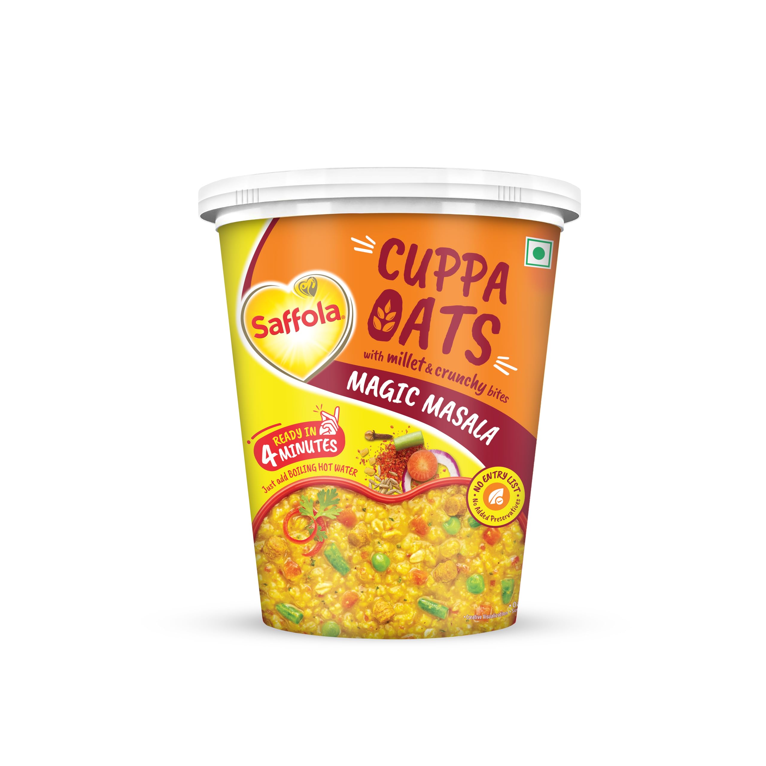 Saffola Cuppa Oats, Magic Masala | Tasty Mazedaar Snack | Just add hot water | Goodness of Jowar & Veggies | No Maida, No Added Preservatives | Helps Manage Weight |44G-picture-10