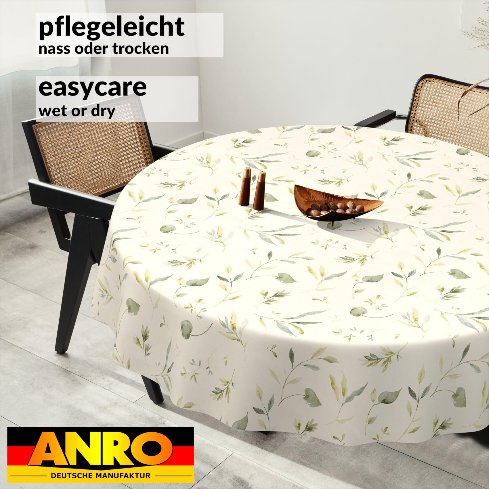 ANRO Mantel de hule lavable, para jardín, impermeable, redondo, 140 cm, borde de corte, diseño floral canadiense